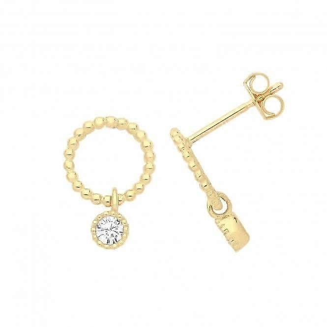 9ct Yellow Gold Circle Stud With Hanging Zirconia ES1699