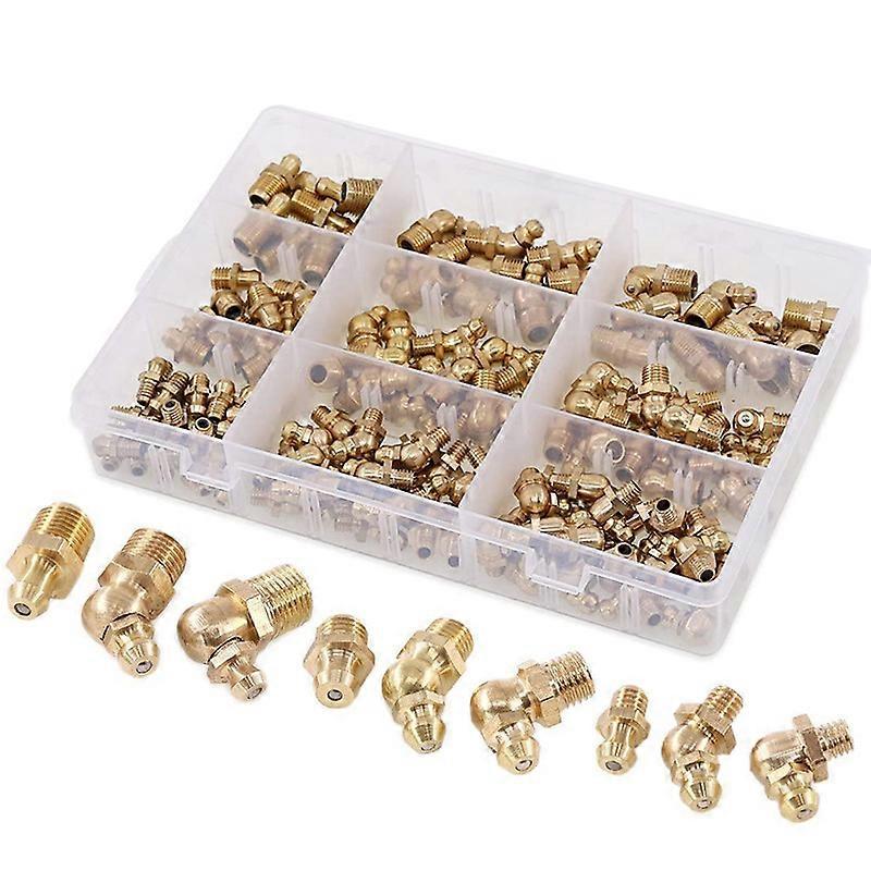 145-Pcs Metric Standard Brass Hydraulic Grease Fitting Assortment Kit