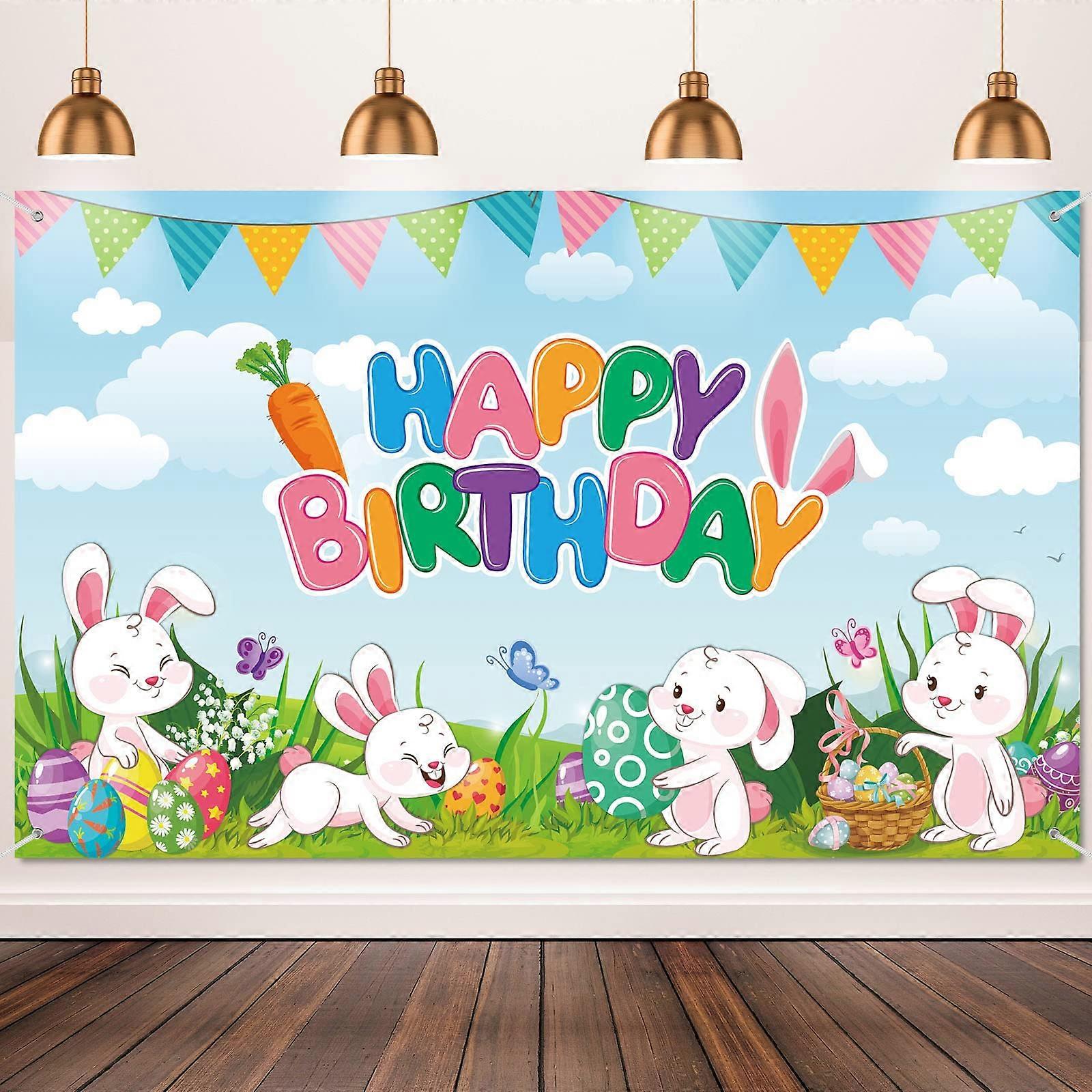 Rabbit Themed Banner for Easter Spring Party Supplies, 71 x 43 Inches, Colorful Decoration for Holiday Celebrations