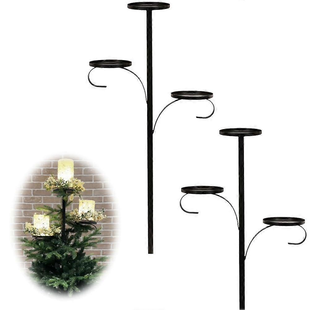 2 Pack Black Triple Light Up Christmas Topper Tree with Unique Base for Shelf