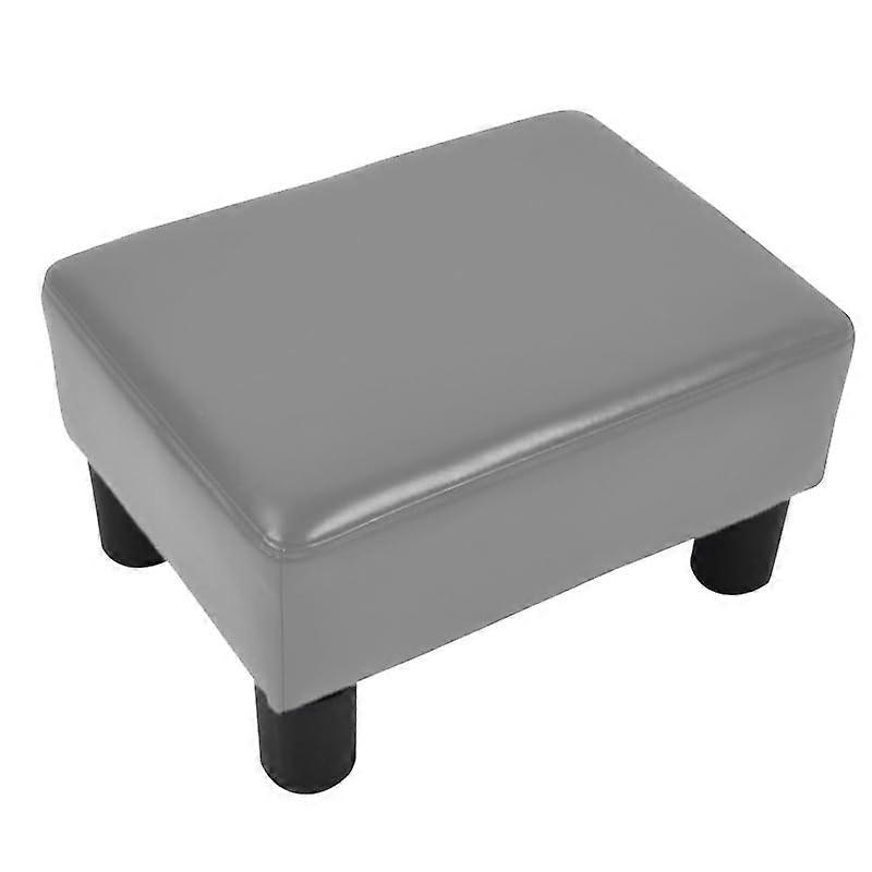 Waterproof Ottoman Cover Rectangle, Light Gray PU Leather Slipcover for Footstool, Stretch Storage Protector for Pets