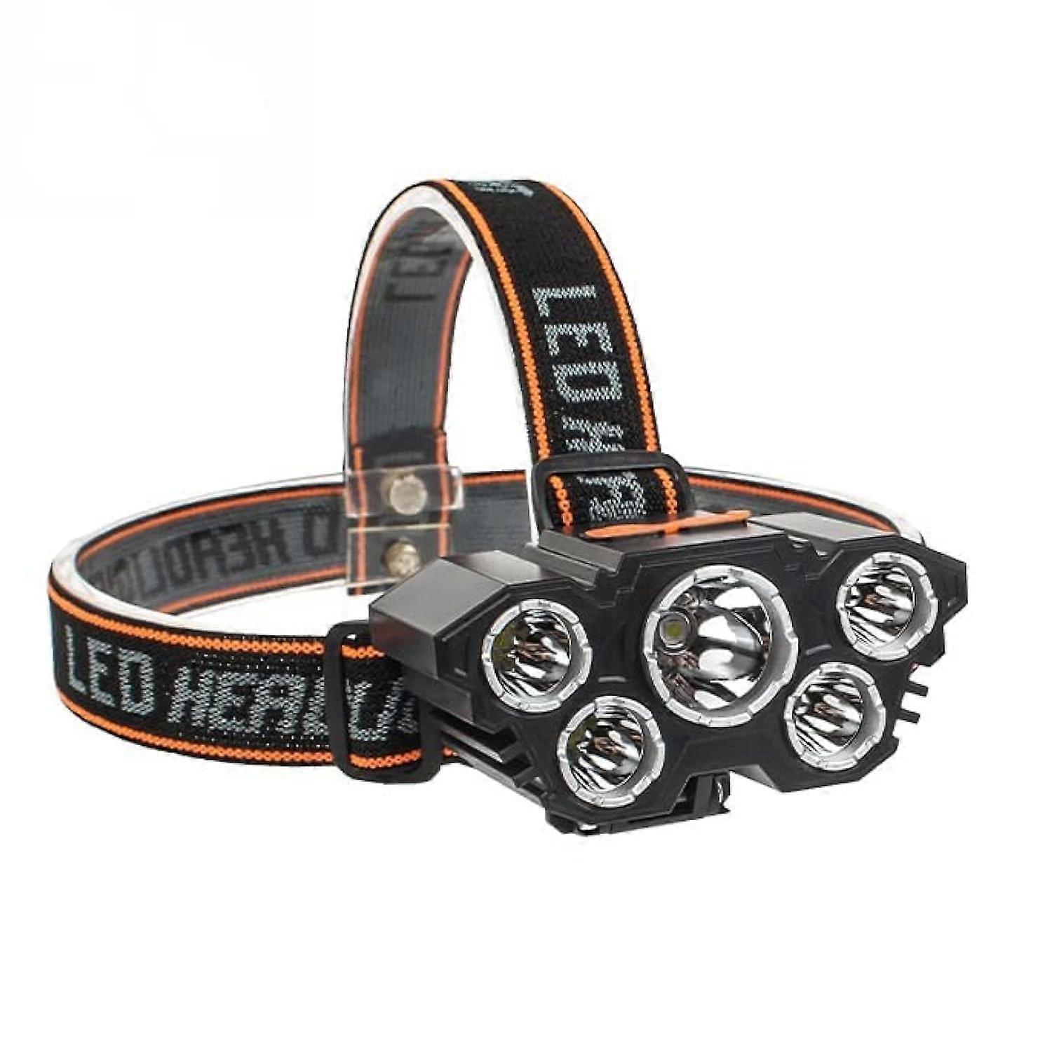 Headlamp with 5 LED Super Bright Lamp Beads & Red-Blue Flash Light, USB Rechargeable, 5 Light Modes