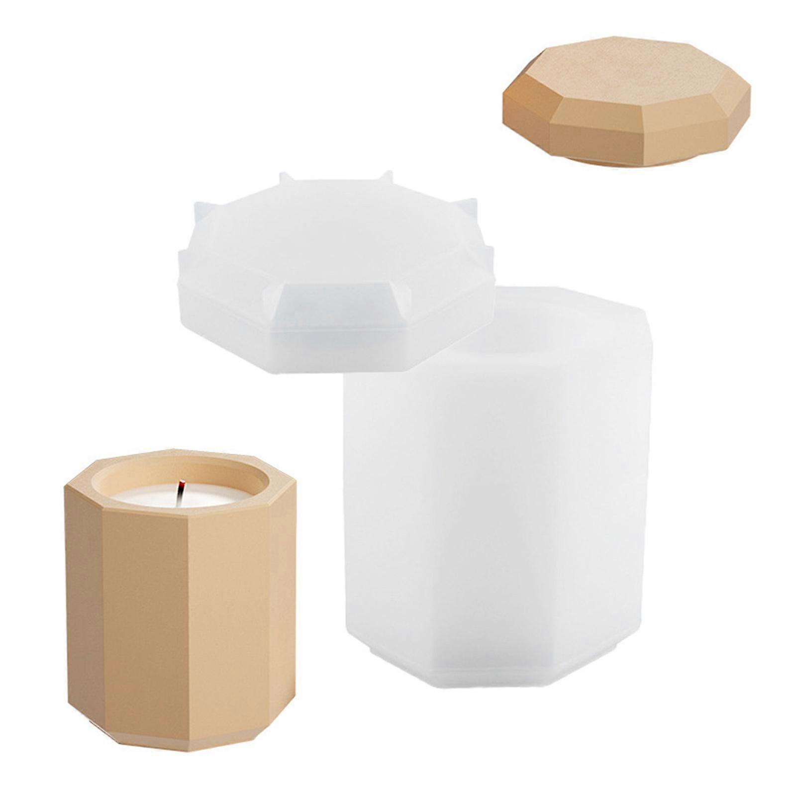 石膏キャンドルカップモールドオクタゴンキャンドルホルダーシリコンモールドDIYセメントジュエリーボックスモールドホームデコレーション用蓋付き