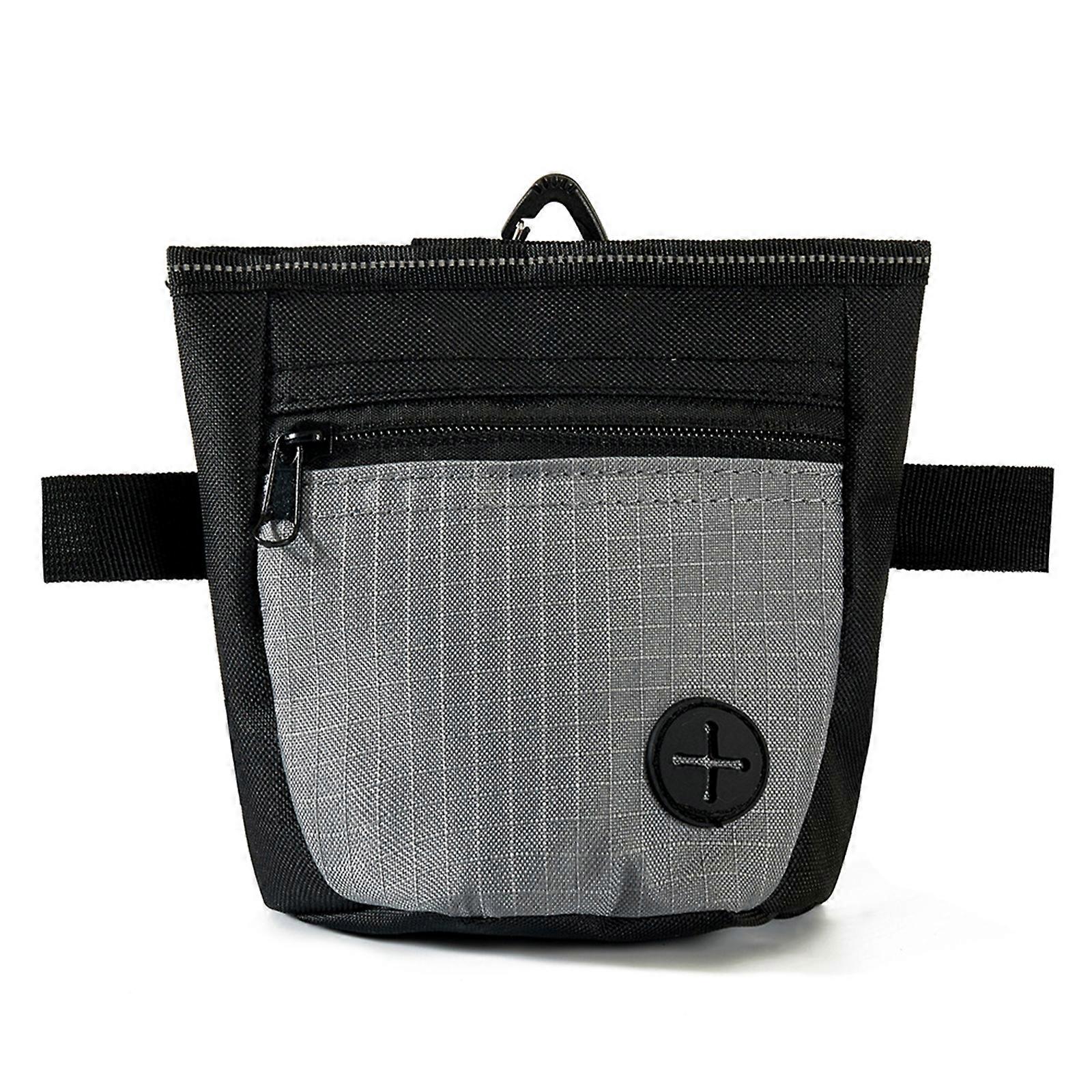 Multipurpose Pet Training Waist Belt Fanny Pack Featuring Reflective Strips and Easy Access Food Container Accessory Black and gray