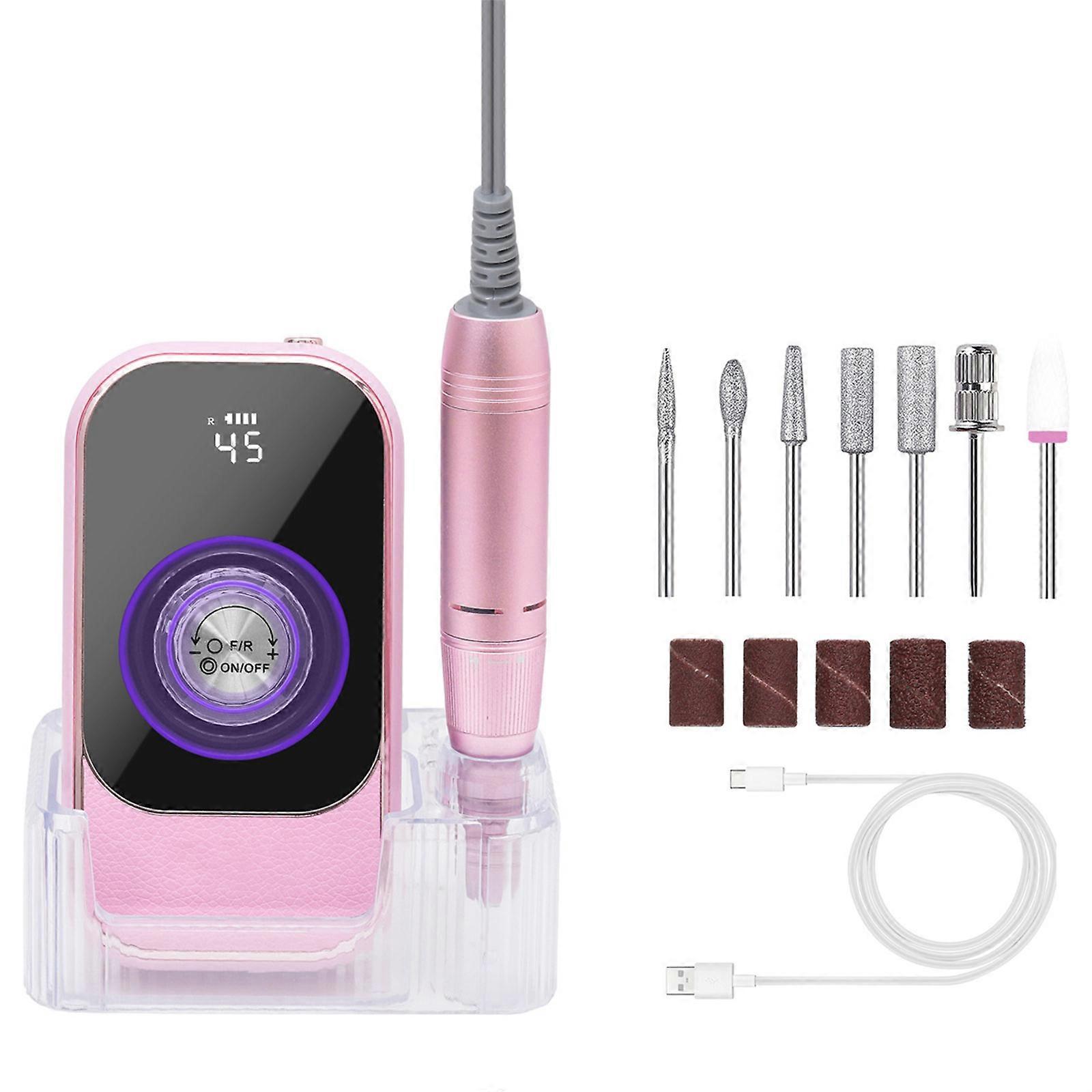 Electric Nail Drill Machine Nail File 45000rpm Nail Polishing Machine with Bits and Base Rechargeable Manicure Tool