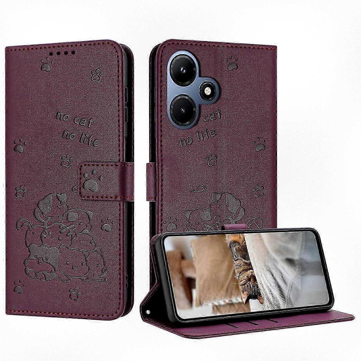 Embossed Kitten PU Case Suitable for Certain Brand Hot 30i Model, Stylish Protection and Unique Design