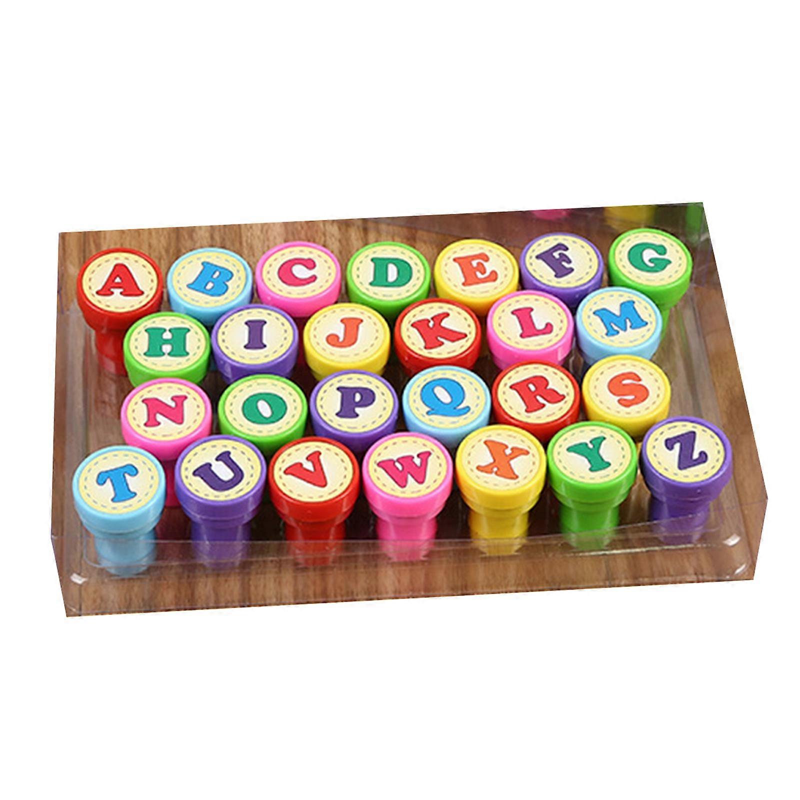 Colorful Seal Self Inking Scrapbooking Plate Ink Pads Stamper Colorful Stamps 26 Pcs Letters and Numbers Round Stamp