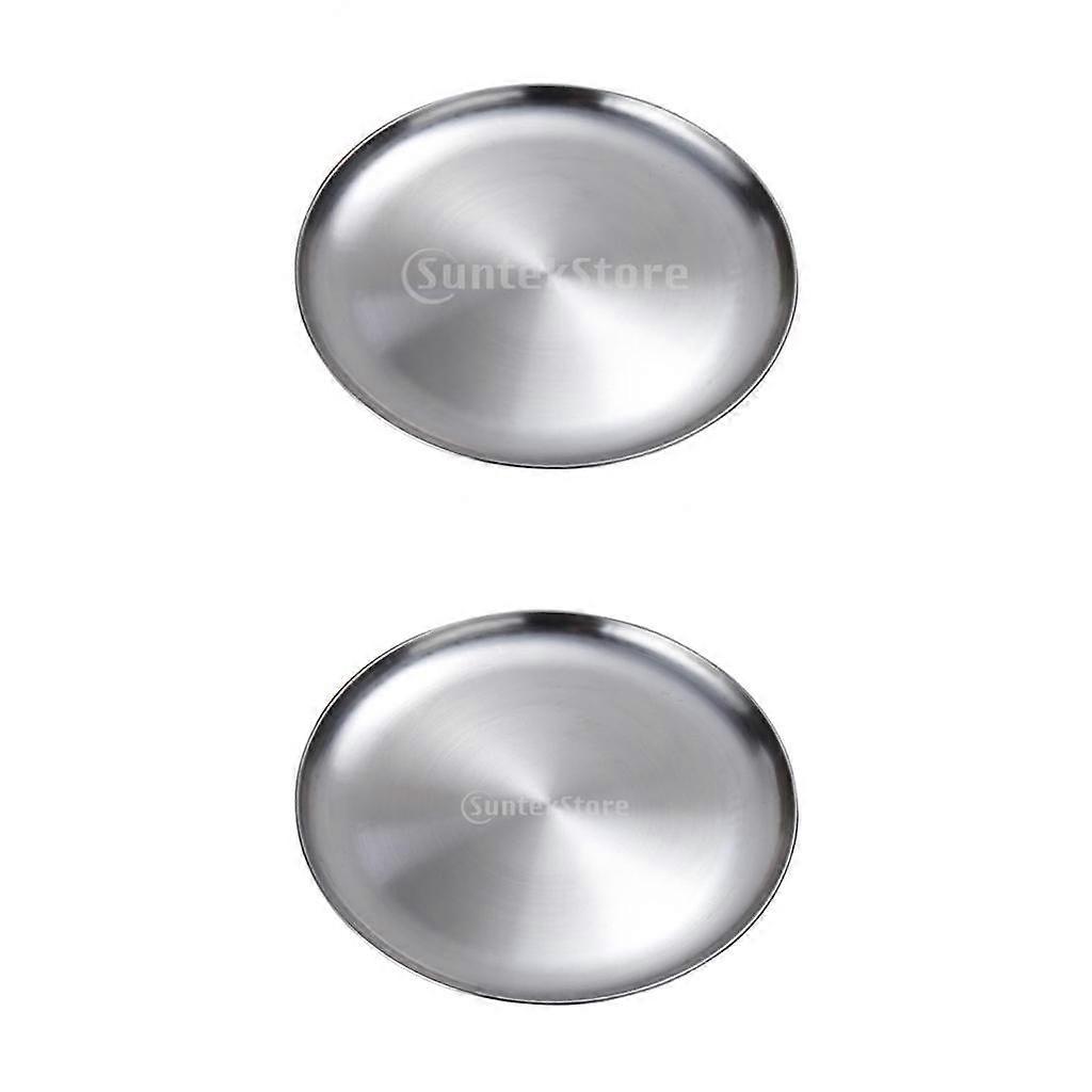 2pcs Stainless Steel Round Without Lid Serving Dish Platter Kitchen Buffet