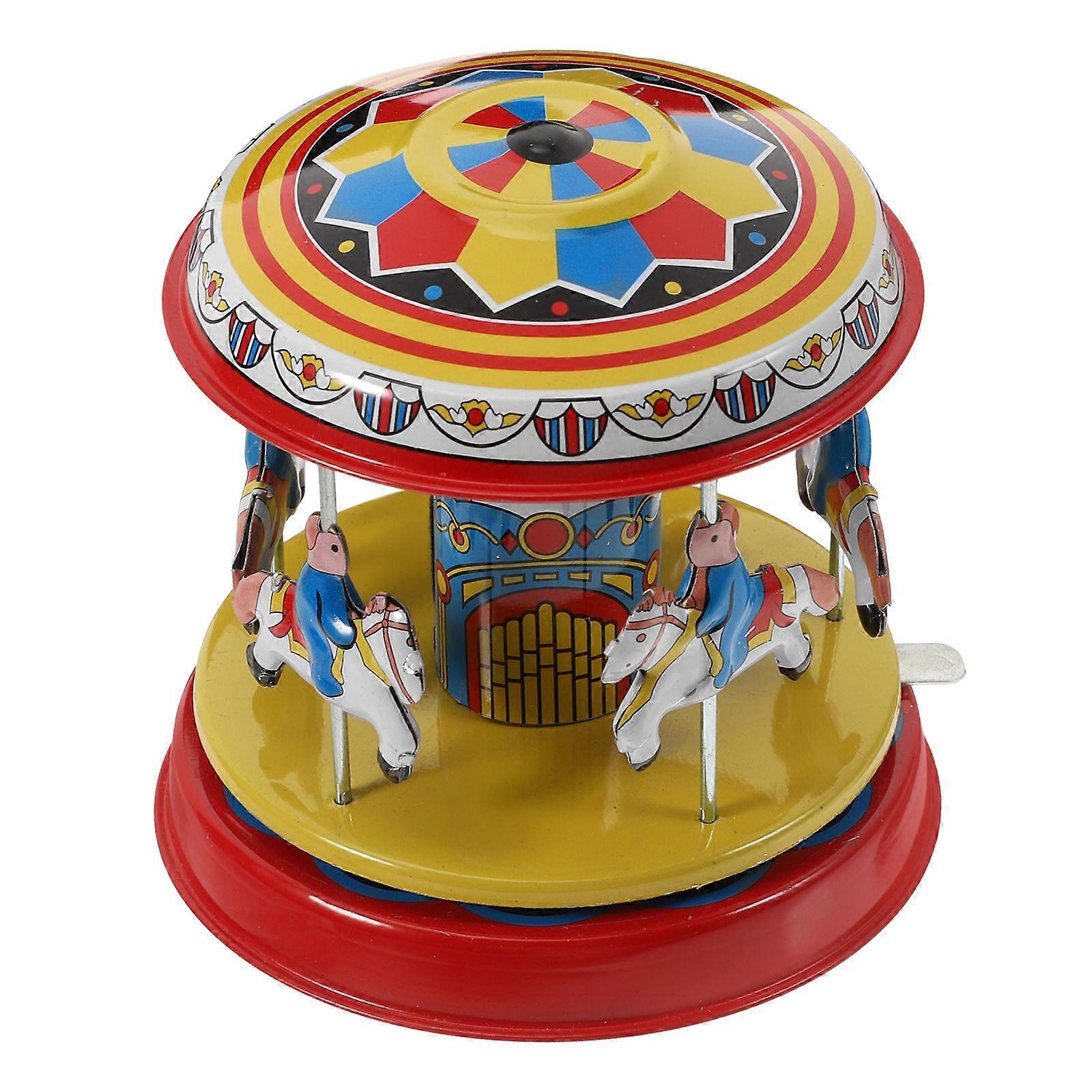 1 قطعة القصدير الرجعية لعبة Merry-Go-Round Iron Clockwork لعبة شخصية موضوع متجر الديكور للديكور المنزلي
