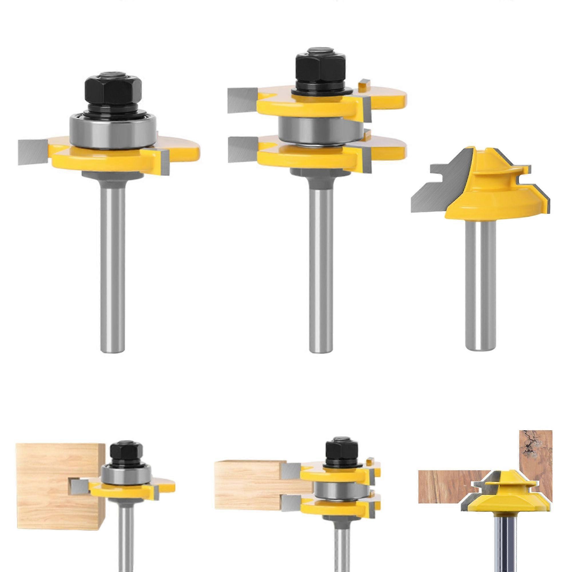 3 Teeth TShape Wood Cutter, 45° Milling Cutter, Edge Cutter Set for Router 1/4' Shank