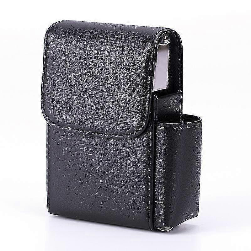 Men's PU Leather Slide Open Metal Cigarette Case with Lighter Holder & Belt Loop, Stainless Steel Compact Cigarette Box