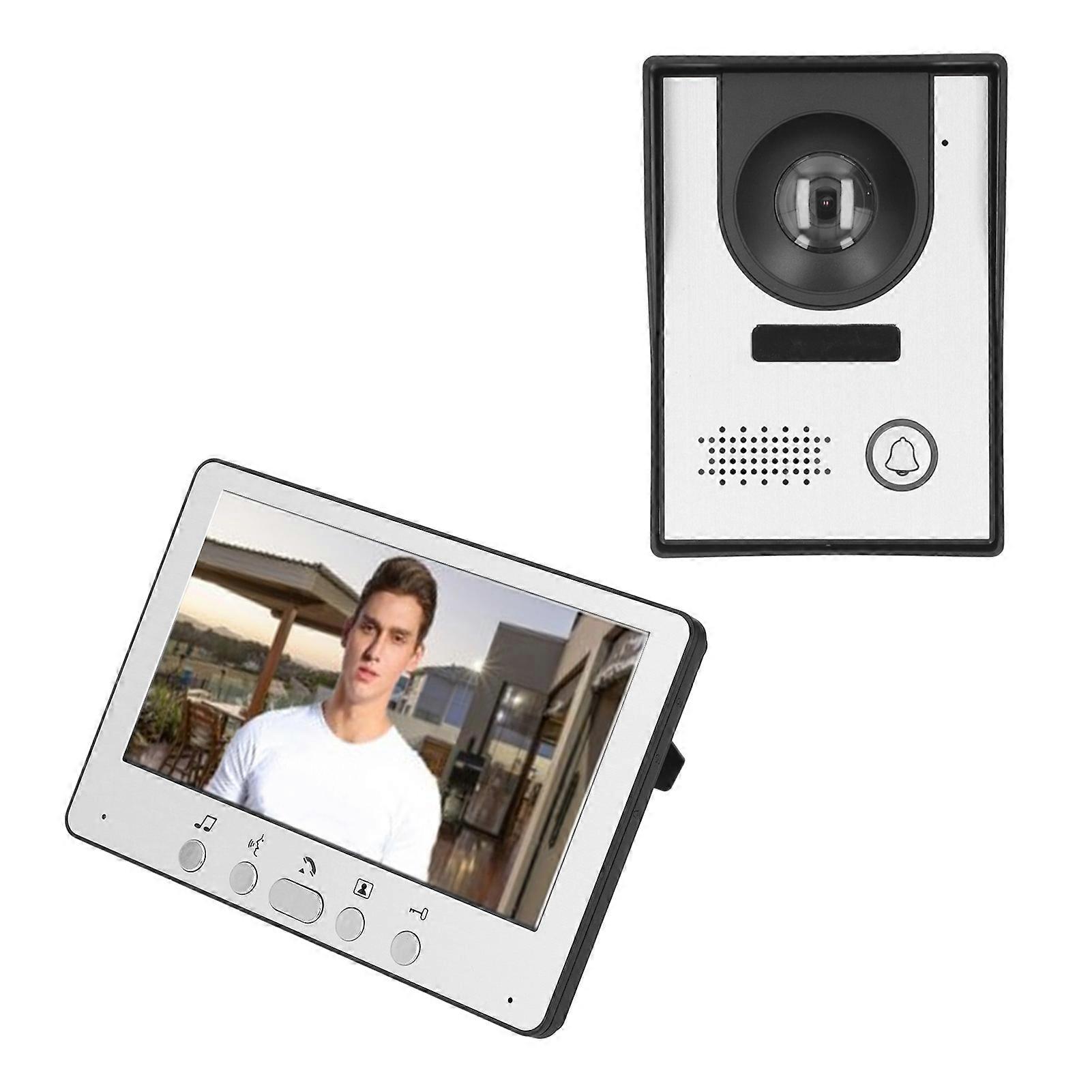 Wired Video Intercom System with 7 Inch Color Screen Waterproof Night Vision Two Way Talk Video Doorbell Camera for Villa Home Apartment US Plug 100‑