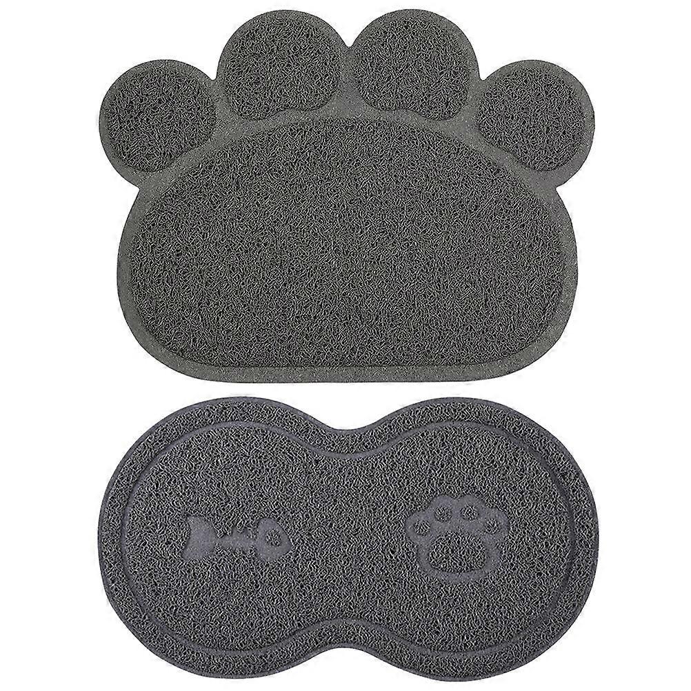 Pet Feeding Mat with Non-slip Base for Dog and Cat Eating Drinking Bowl Pad 2pcs Grey