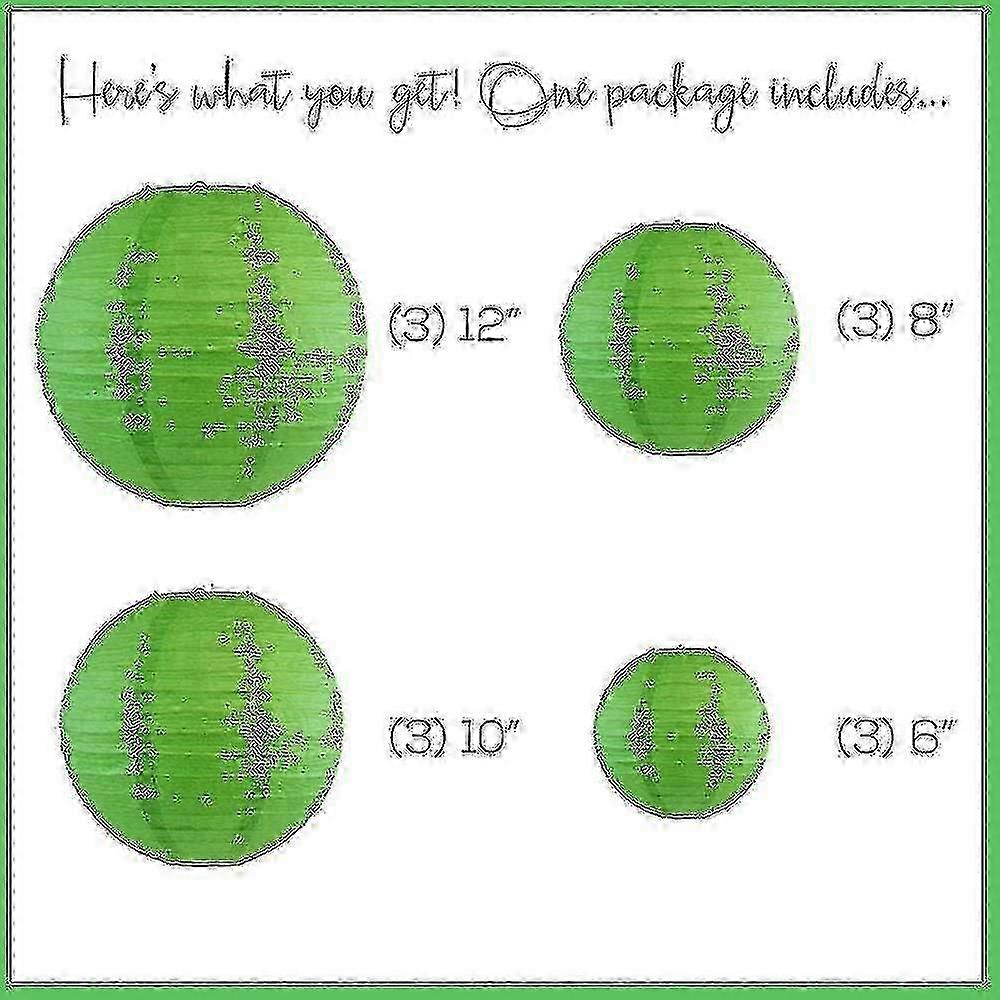 パーティーデコレーション用12個マルチカラーペーパーランタン、4サイズ、ダークグリーン