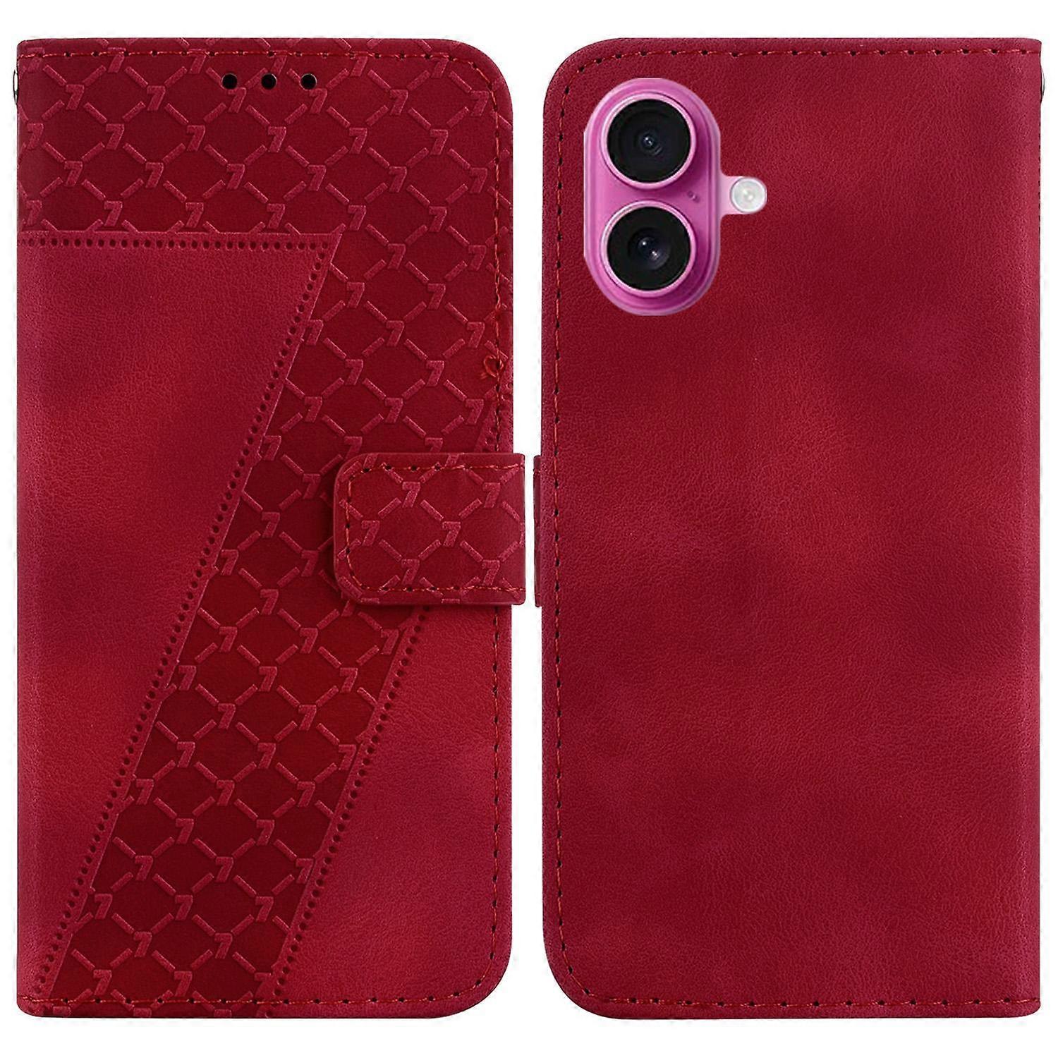 For iPhone 17 Stand Case 7-Shaped Pattern Imprint Leather Phone Cover with Strap