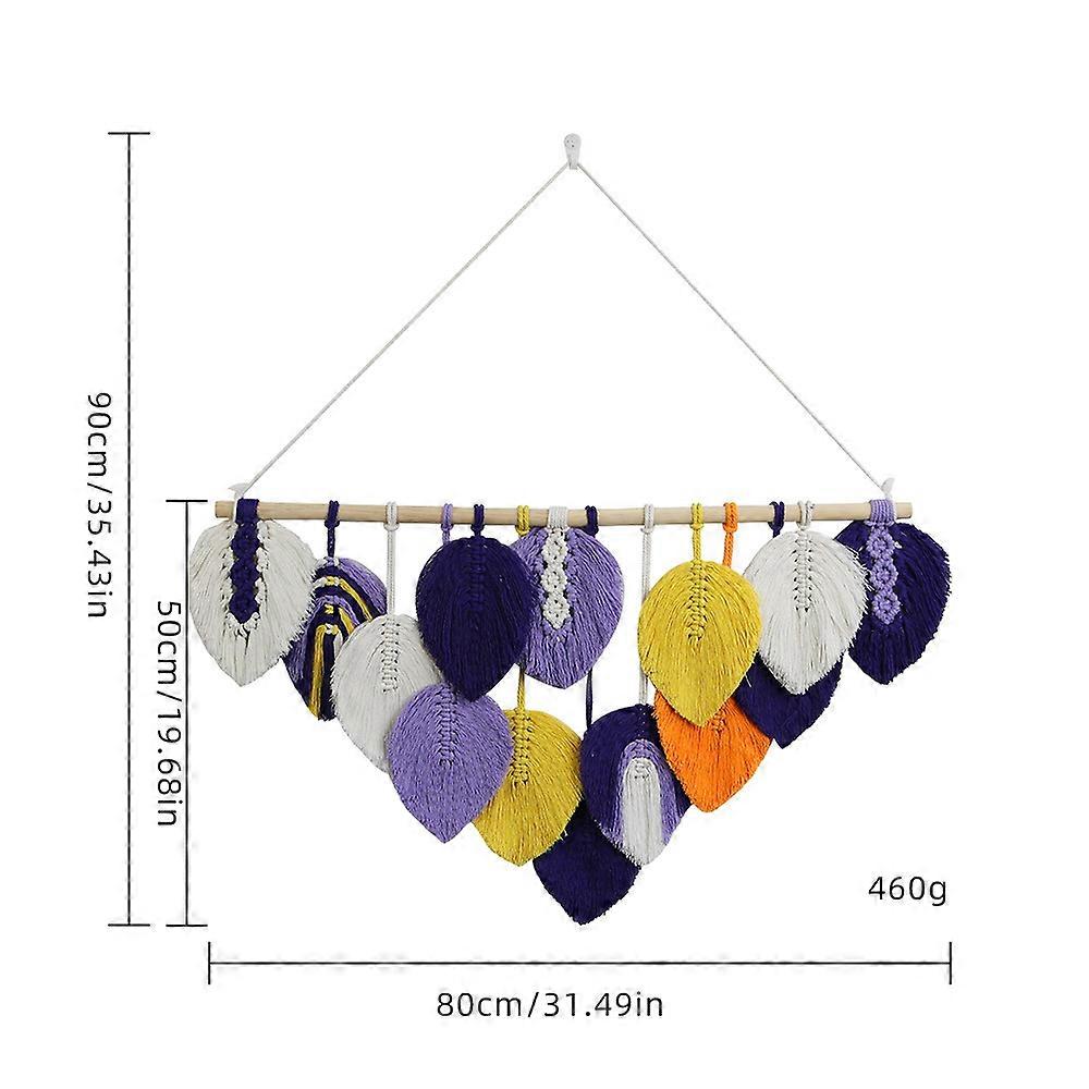 Hand-woven wall tapestries with leaf backgrounds