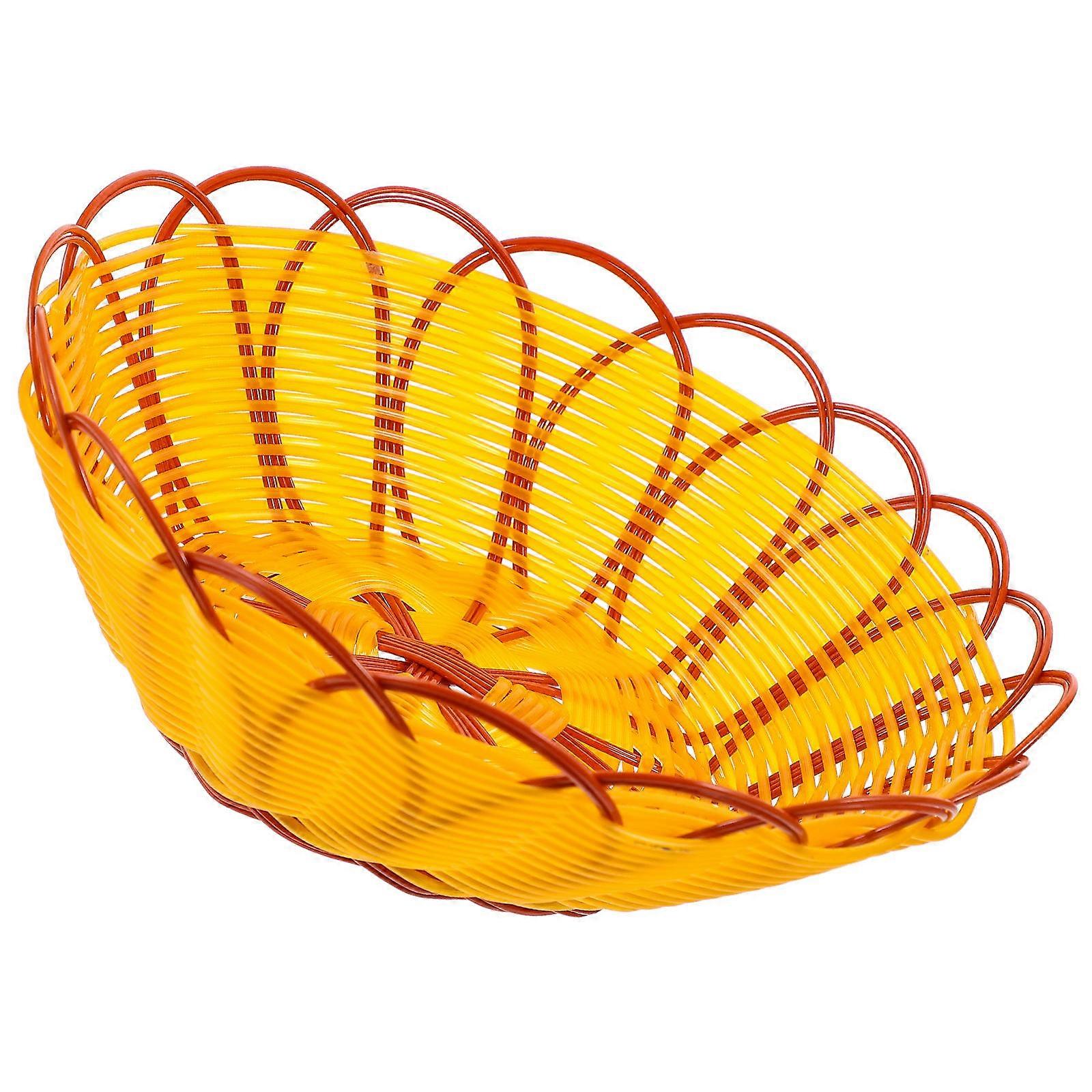 Bread Serving Basket Woven Snack Holder Khaki Round Simple Design 1Pcs