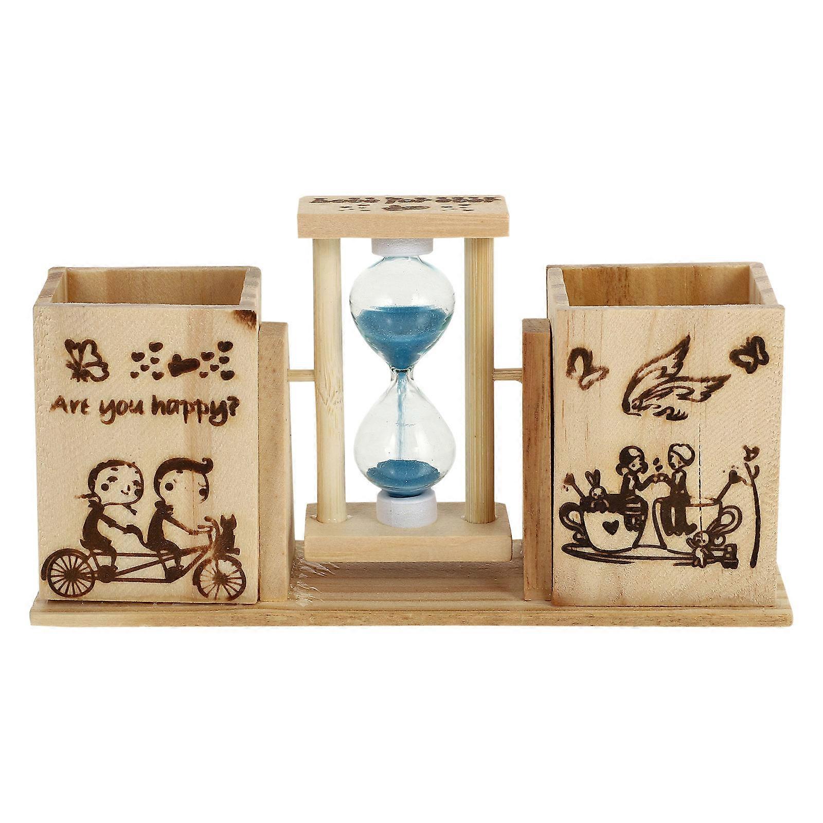 Hourglass Ornament Creative Wooden Hourglass Sand Clock Timers Home Ornaments Square Based Pyramid Shape Retro Design 7x7x12cm Timer 1Set