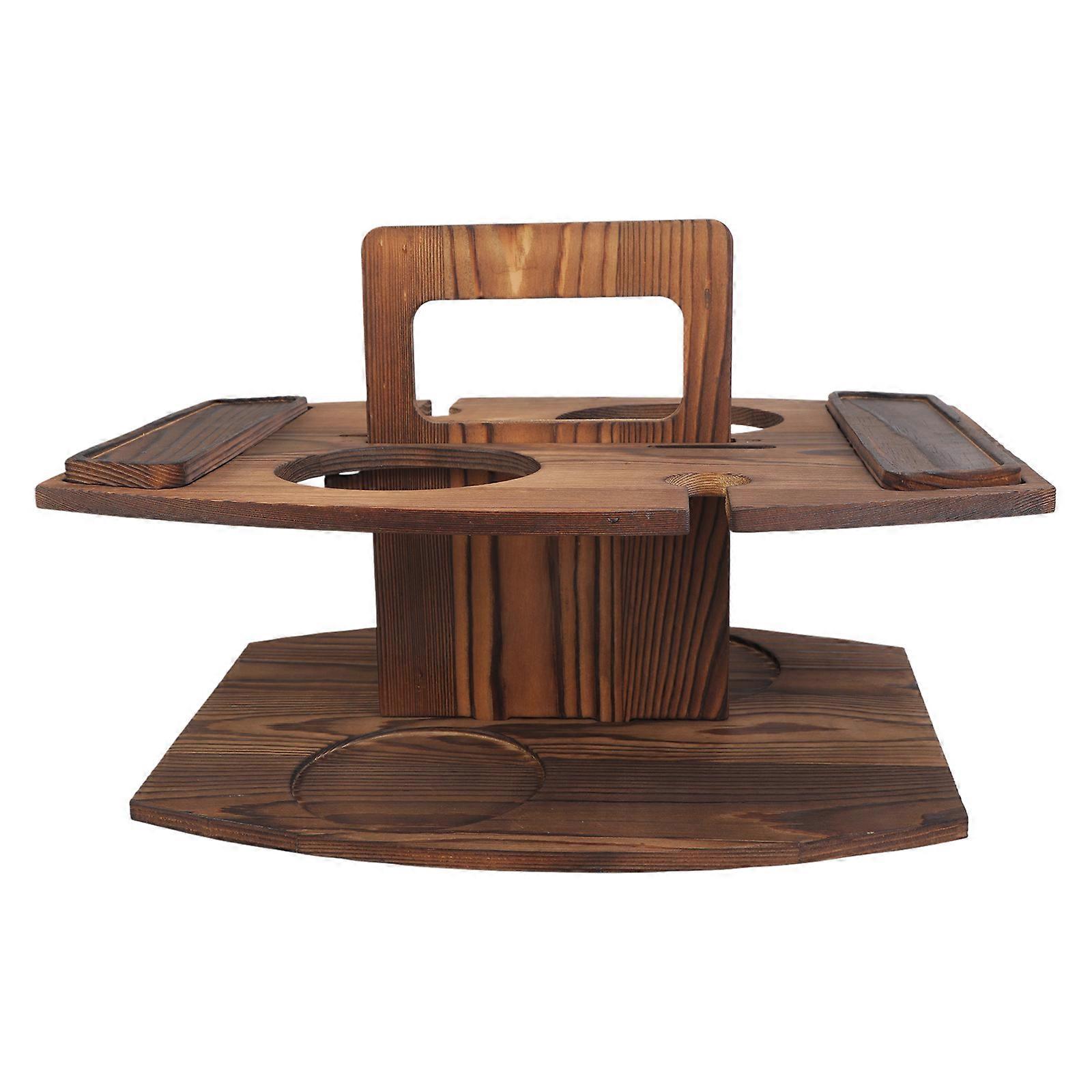 Wood Picnic Wine Table Frame Wine Tray Rack Cake Container Folding Tray Picnic Tables for Outdoors Portable Shelf  charcoal color