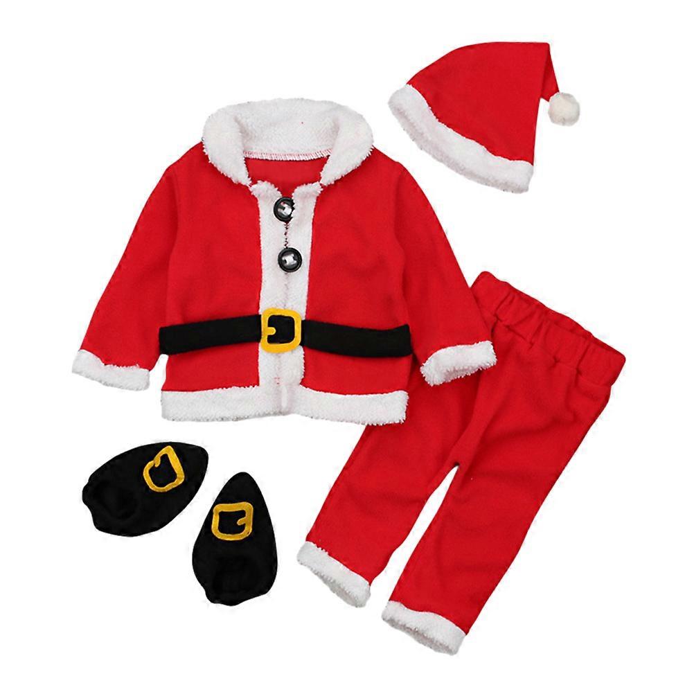 Christmas Theme Santa Claus Outfit Long-sleeve Tops Performance Red Plush Fabrics Festive Appearance 1Set