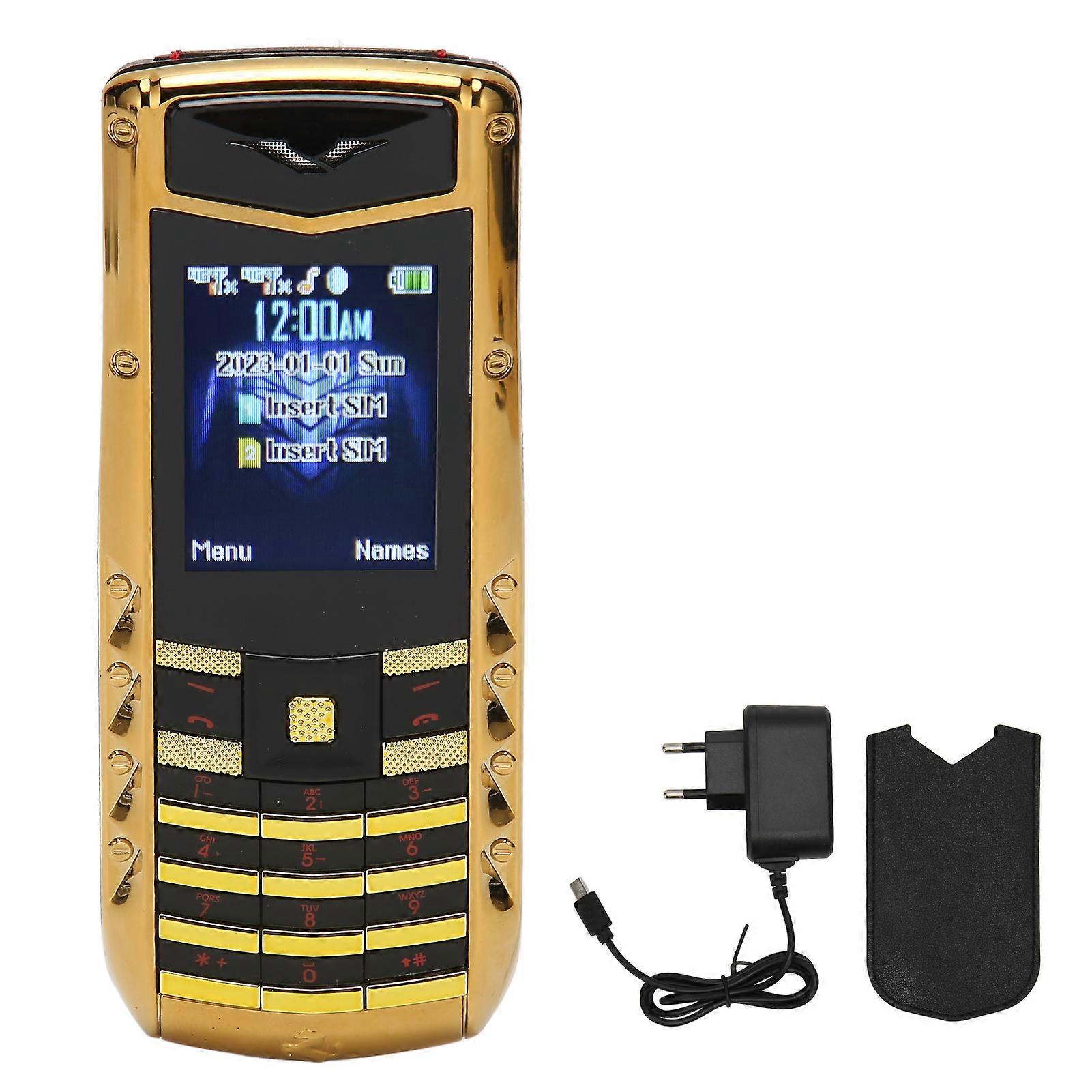 Unlocked V5 Pro 2G Mobile Phone, Large Keys, High Volume, for Seniors, 1600mAh Battery, Dual Card, 100-240V, Gold EU Plug