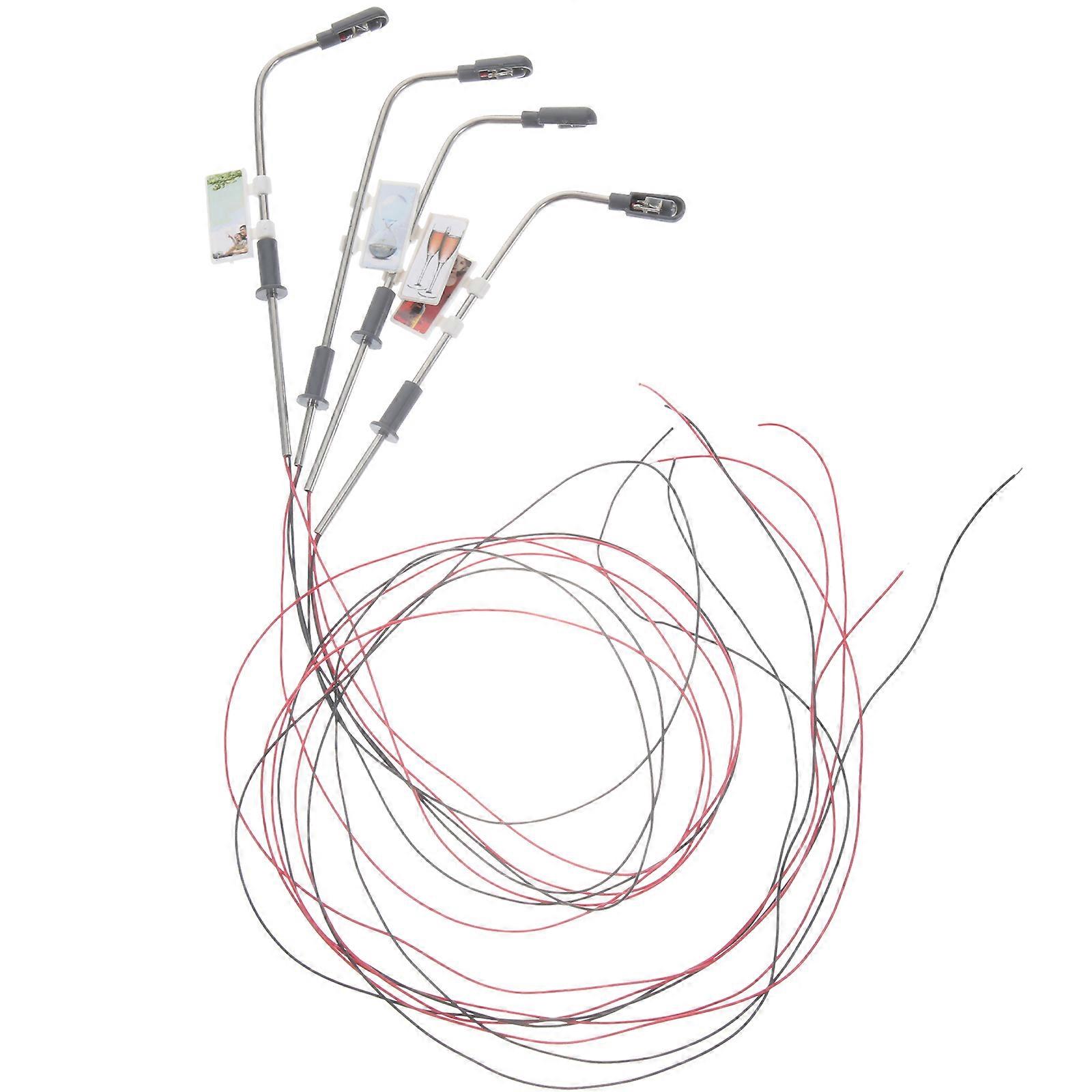 4pcs Mini LED Metal Street Light Models for Sand Table, Dollhouse & Landscape Decor Craft Design