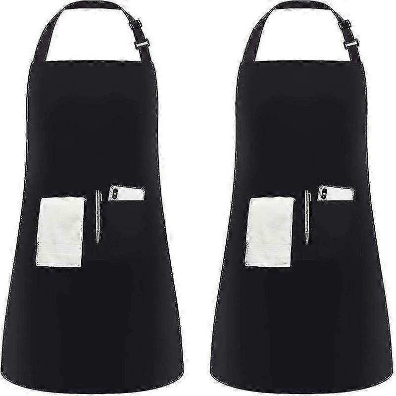 2 Pack Unisex Adjustable Bib Apron With 2 Pockets Cooking Kitchen Chef Cotton Aprons