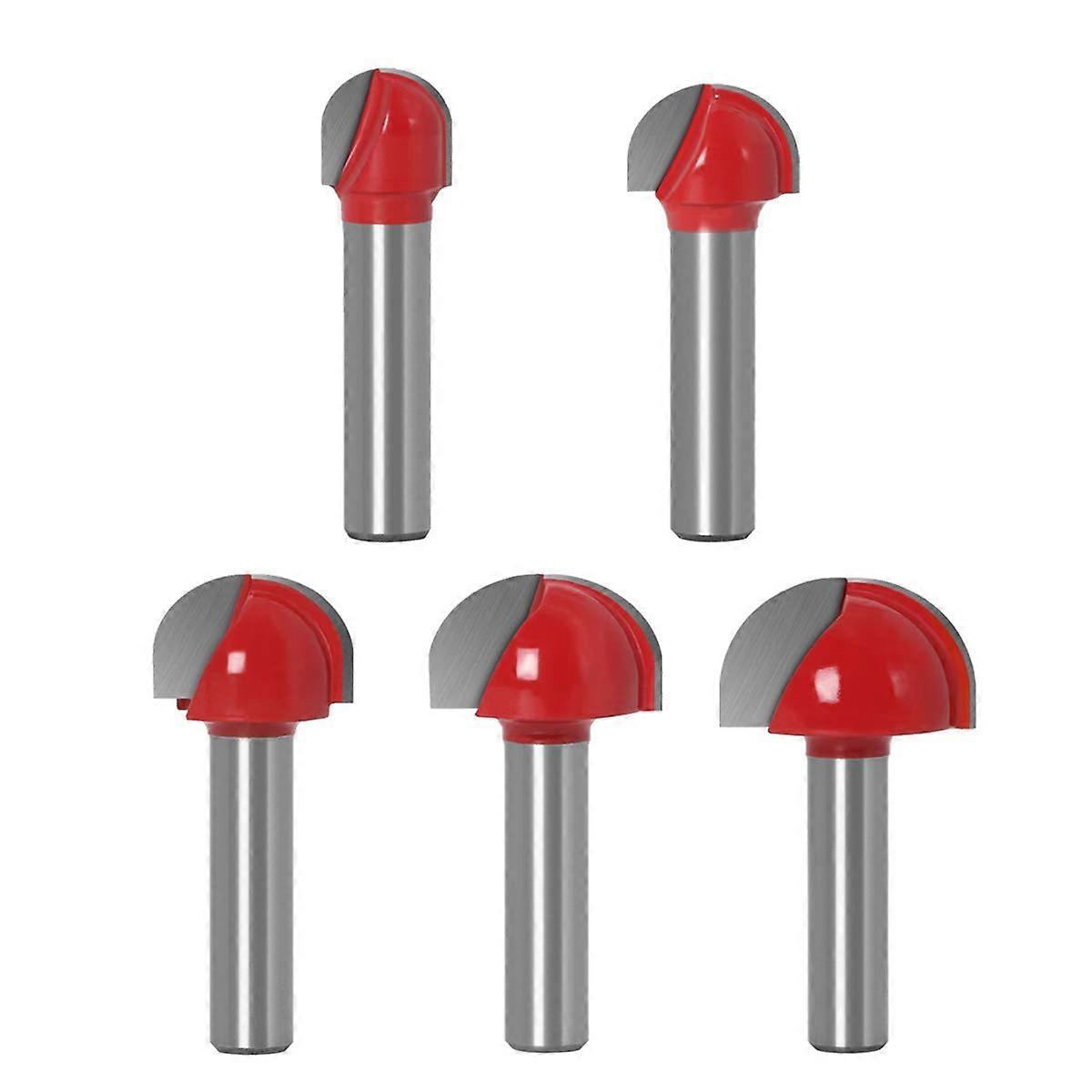 Carbide Router Bit Set 5pcs 8mm Shank Round Nose Core Box Cutter for Woodworking (12-25.4mm)