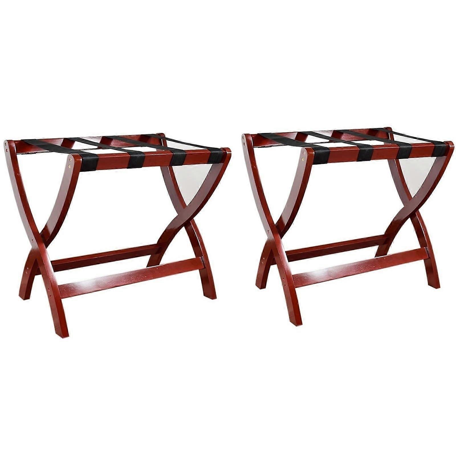 Solid Wood Foldable Portable Double Layer Luggage Rack, 60x40x60 cm