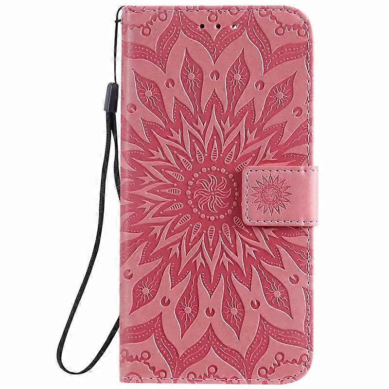 جراب لآيفون 13pro جلد وردي عباد الشمس منقوش الطوطم No4582