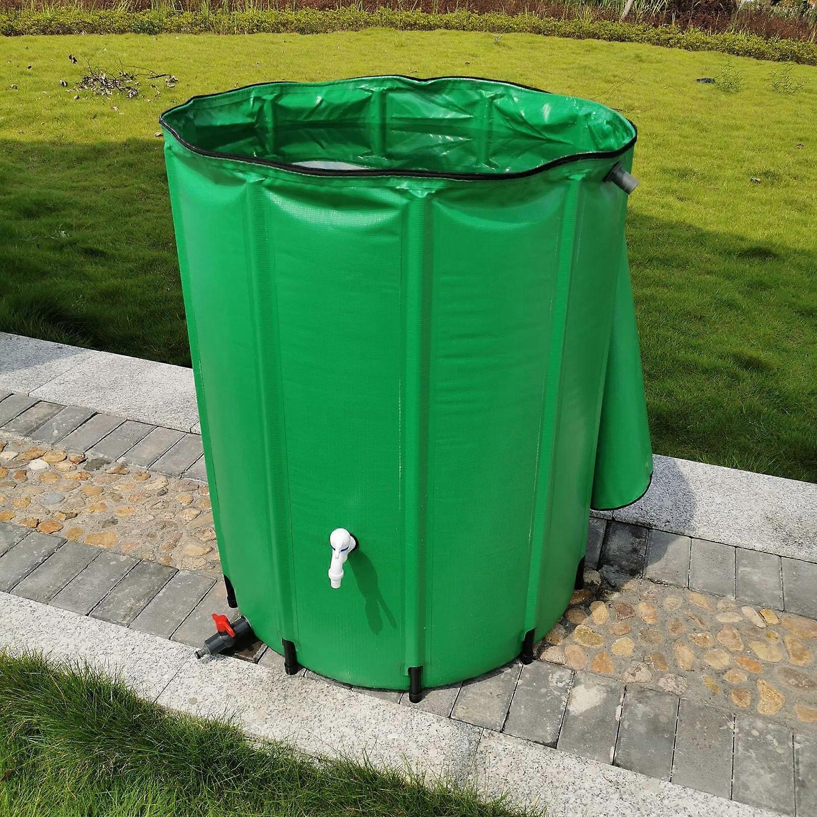 Foldable rain barrel for collecting rainwater, with filter, tap,  mesh, portable PVC rain collector for garden, for garden lawn (Green 750L)
