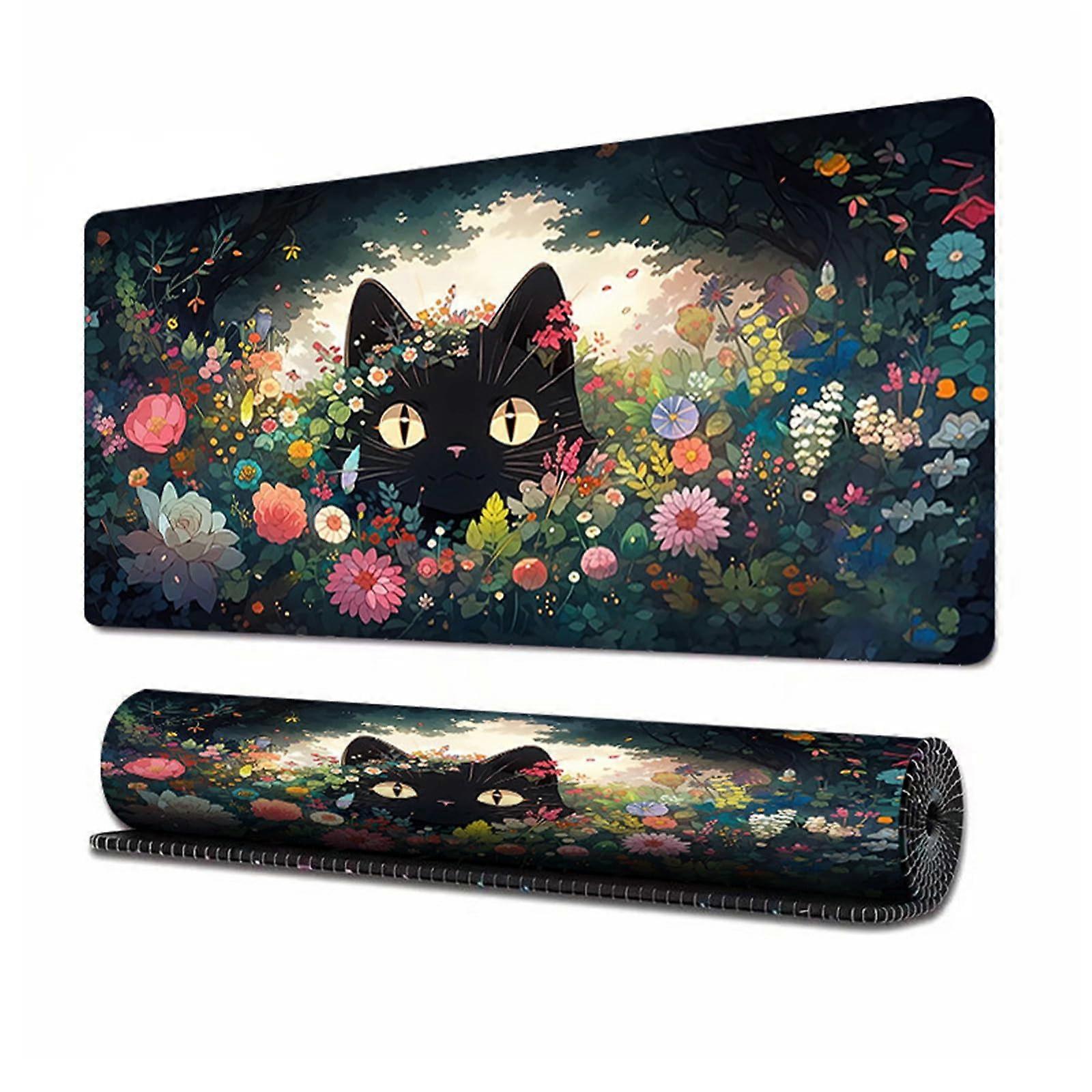 Flowers and Plants Series Mouse Mat XXL/XL, Non-Slip Rubber Gaming Mouse Pad for Office and Home, Cat Design, 900 x 400 x 3 mm