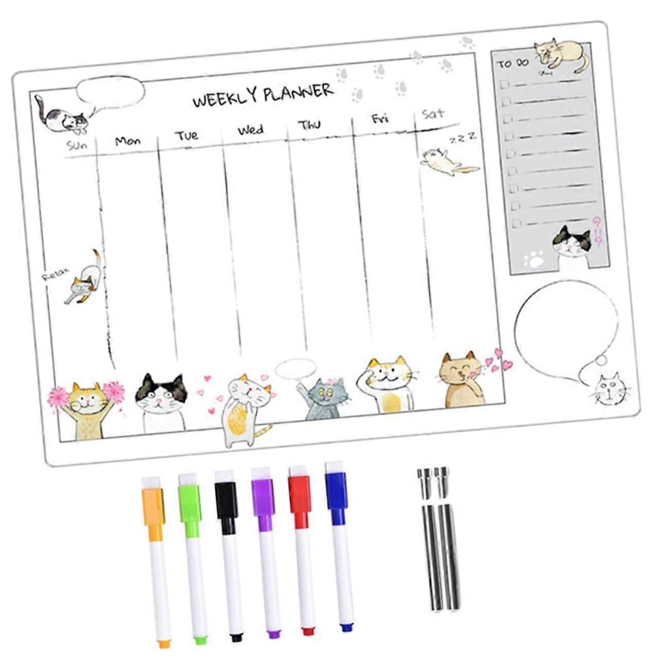 1 Set Cartoon Acrylic Memo Board Multifunctional Transparent Acrylic Note Board with Markers and Pins for Office and Home