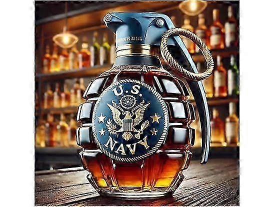 Military Hand Grenade Whiskey Bottle 2025 Engraved Hand-Grenade Shape Glass 303ml Leak-Proof & Durable Whiskey Decanter Military Collection Veteran Gi