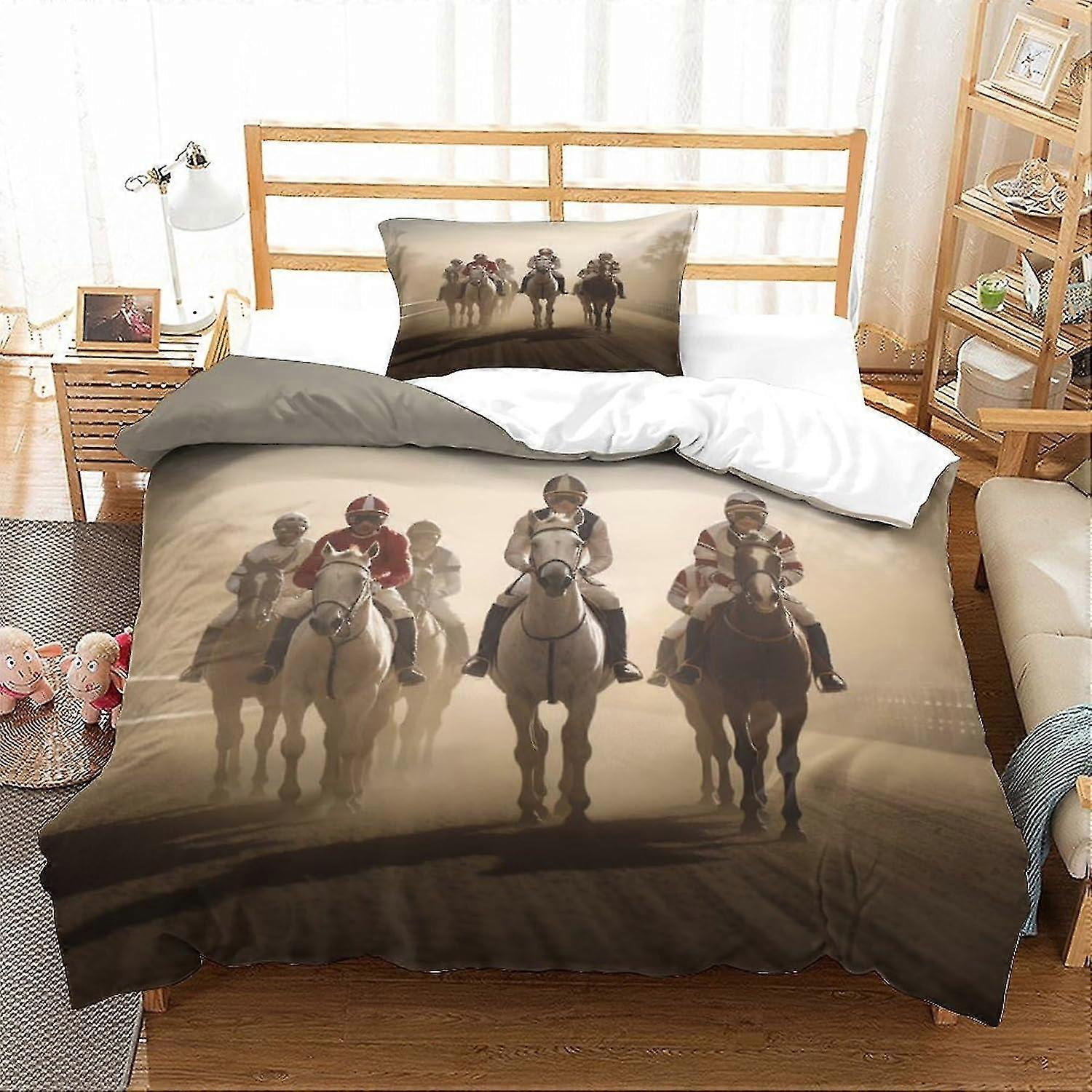 3D Horse Racing Duvet Cover Set Lightweight Quilt Cover with Zipper Closure for Kids Teens Adults Bedding D��cor (2Pcs Single)