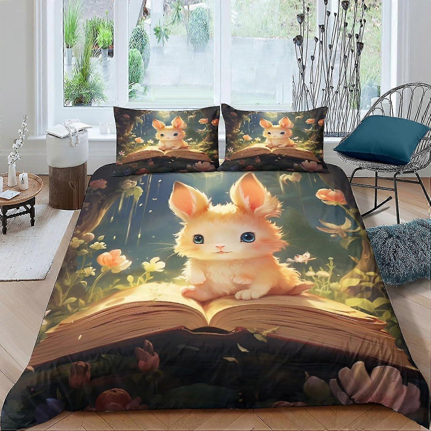 Conjunto de 3 Peças para Família de Coelhos Animais Conjunto de Edredom Conjuntos de Cama Ultra Macios, 3 Peças com Fecho de Zíper Fronhas Conjuntos de Capa de Colcha Quarto