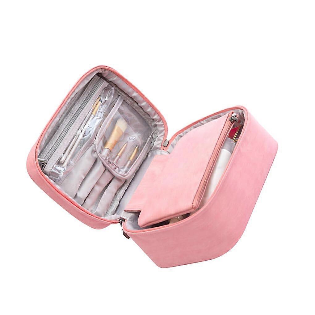 Simple and stylish makeup bag with sheepskin pattern, detachable small pouch for storing polyester dividers, gilded pink, 22.5 * 15 * 12cm