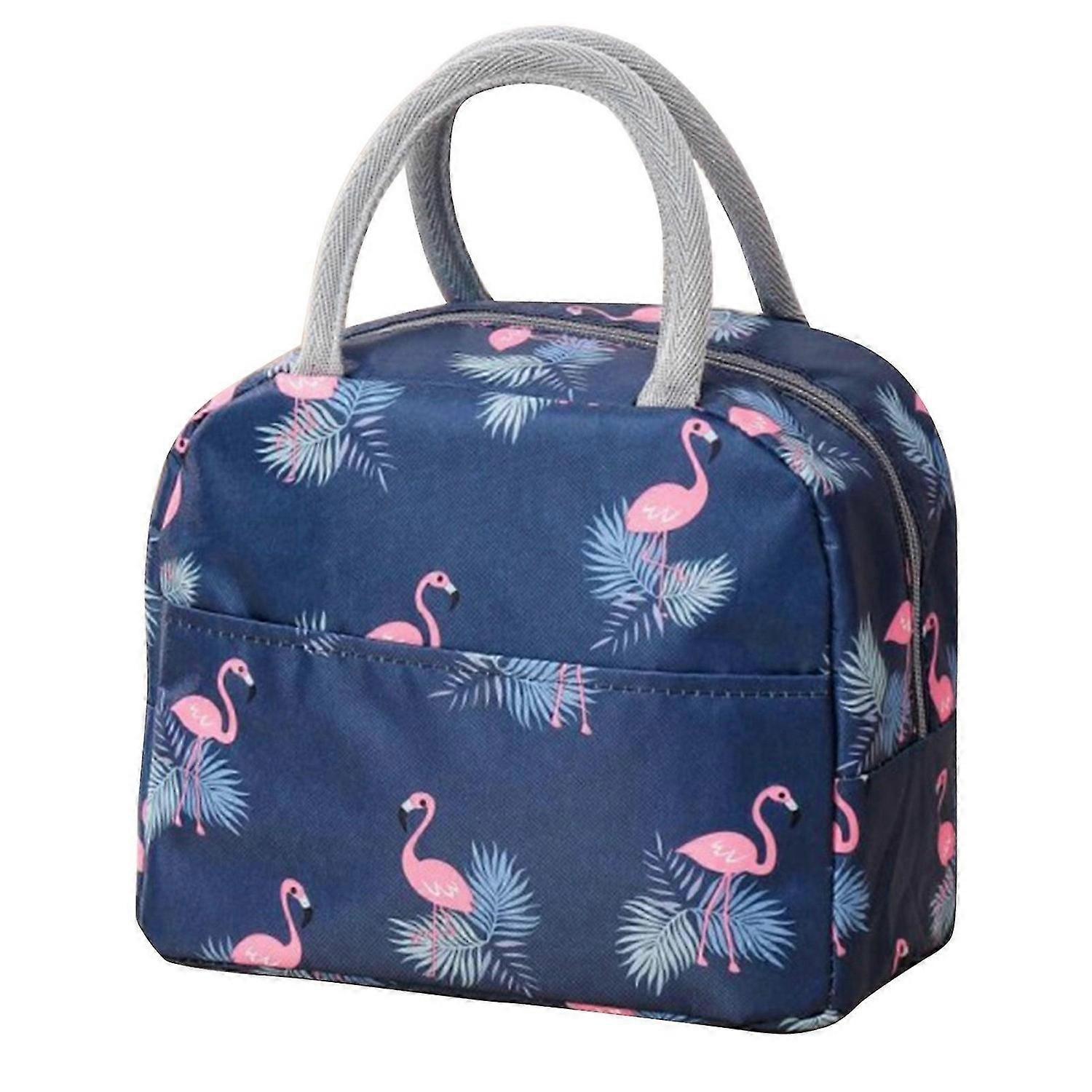 Insulated Lunch Large Capacity Flamingo Pattern Portable Thickened Zipper Lunch Bag for School Work