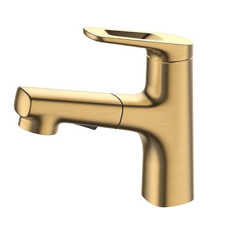 Extendible Bathroom Tap with PullOut Shower, Copper Dual Mode Retractable Hot and Cold Single Lever Mixer Tap for Bathroom Washbasin, Golden.