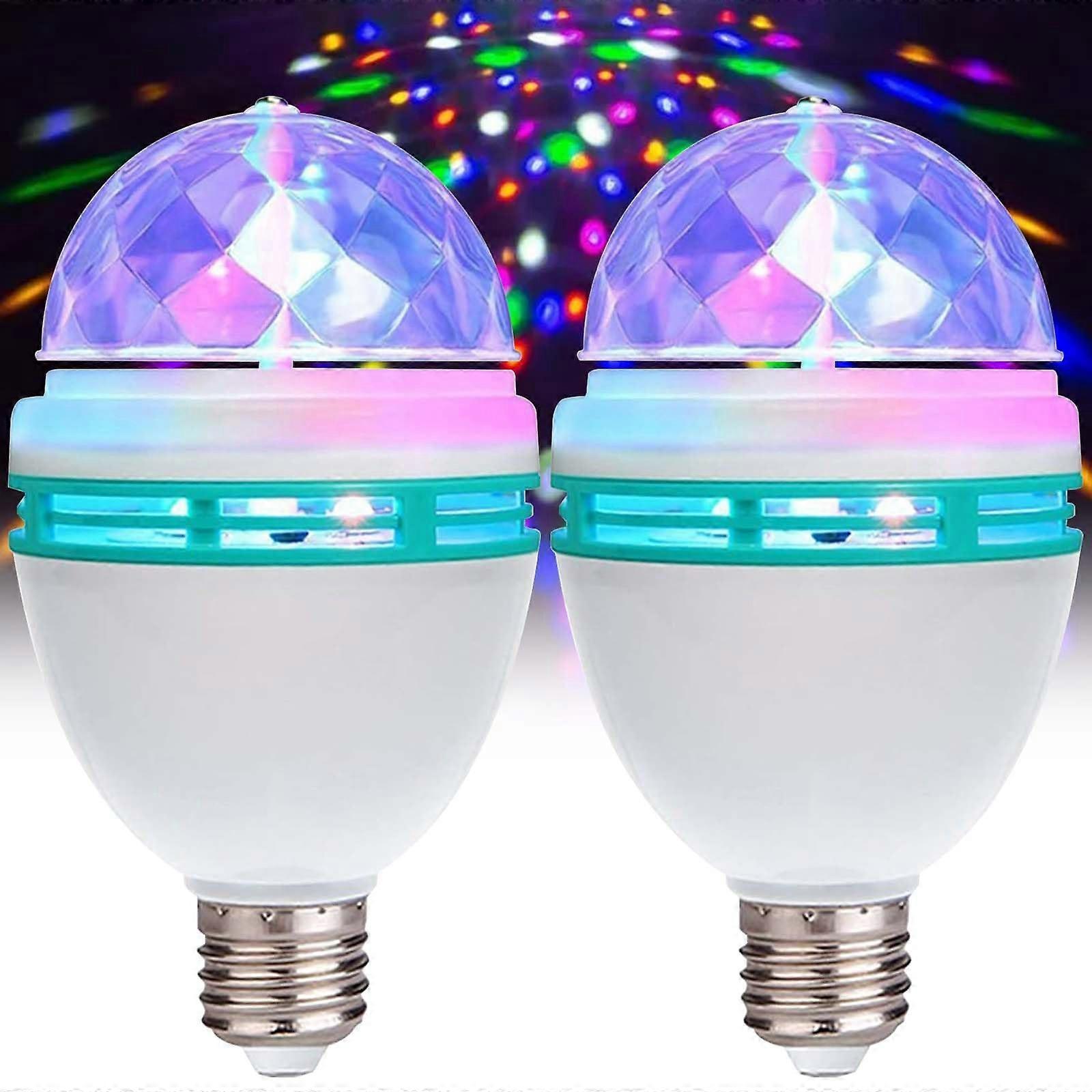 2 x LED Partyleuchte, E27 3W RGB Discokugel, 360° drehbare Glühbirne für Party