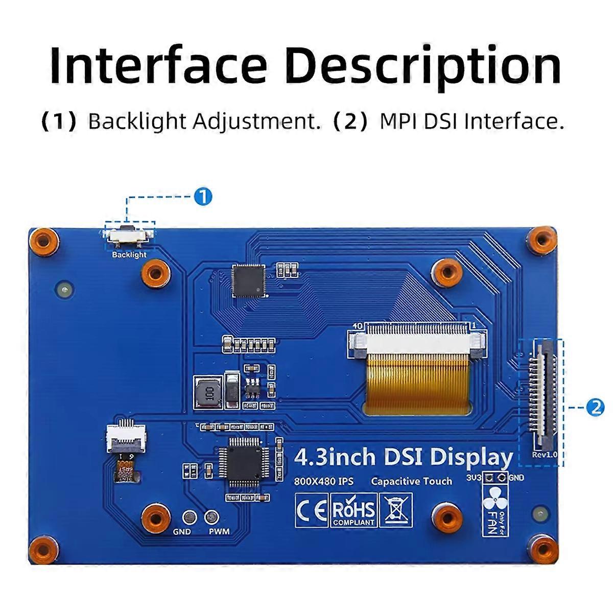 4.3インチRPi5タッチスクリーンLCDディスプレイポータブル静電容量式タッチスクリーンモニター800x480(5、4、3、3B +用)