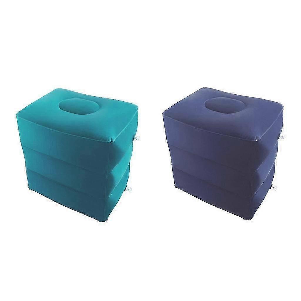 2Pcs Inflatable 3 Layers Foot Stool Foot Rest Pillow Light Gray Deep Blue