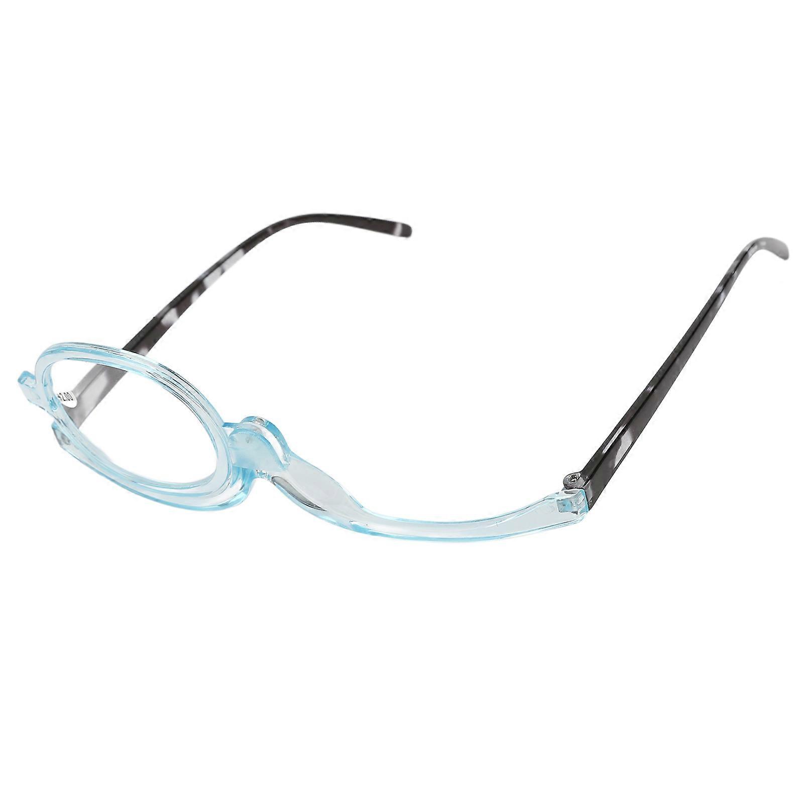 Single Lens Reading Glasses Magnifying Switchable Lens Eye Makeup Spectacles for Elderly Clear Blue Frame +2.00 