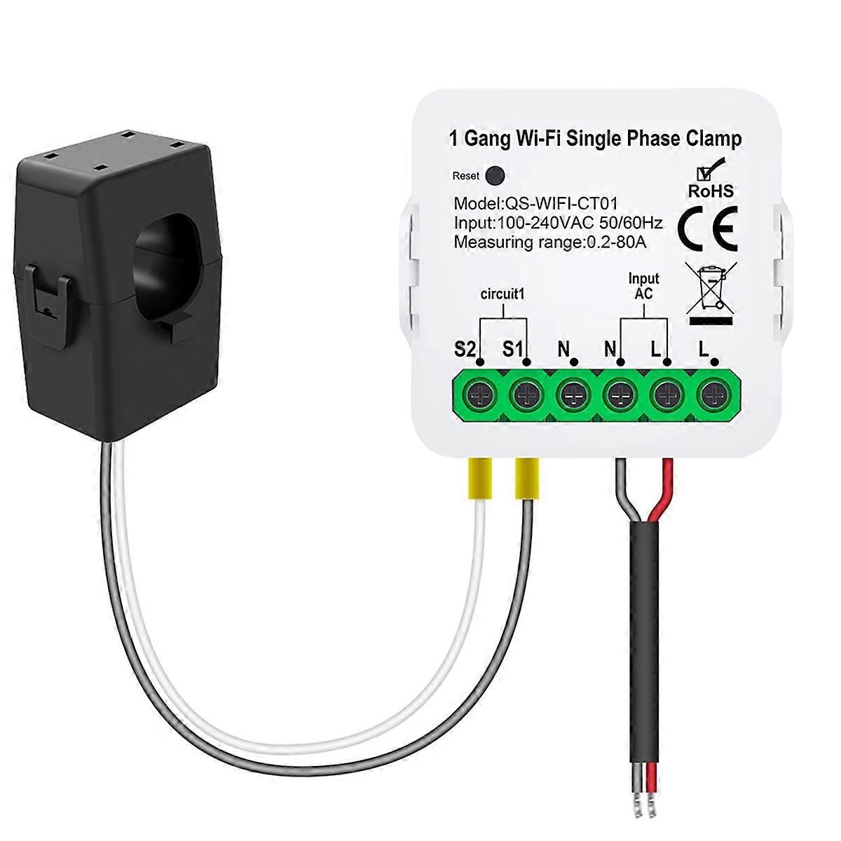 Smart Life WIFI Energy Meter Current Sensor Statistician for Electrical Lighting Solar KWH Monitor 100-240V 1CT