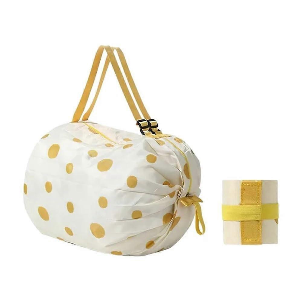 Foldable Shopping Bag with Large Capacity, Eco-Friendly, Reusable, One Shoulder Tote Bag for Travel, Yellow Polka Dots, 1 Piece