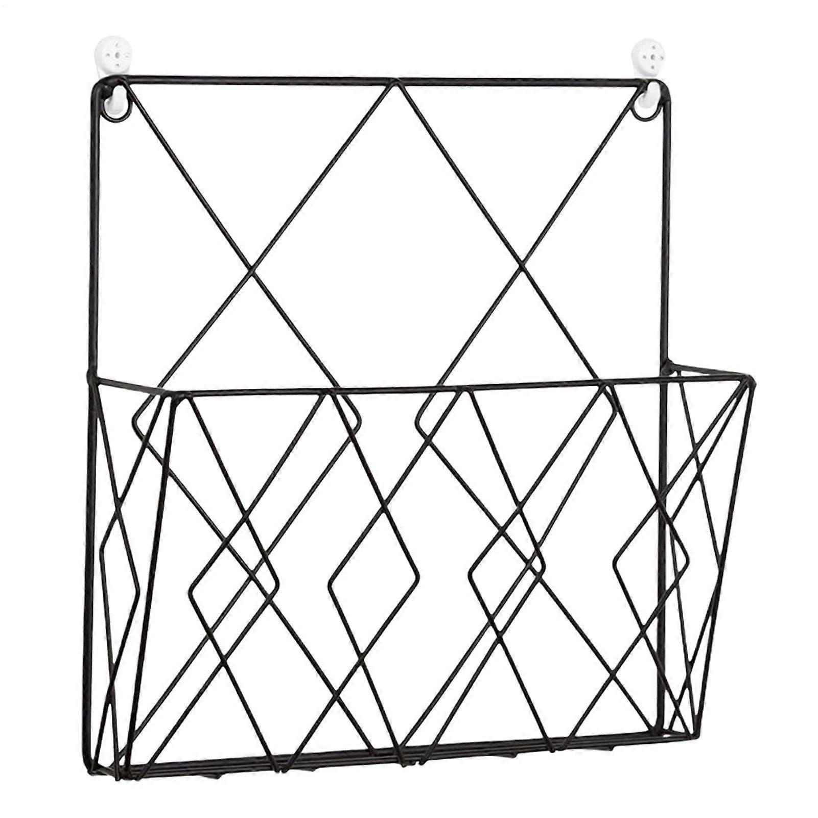Hanging File Organizer - Wall-Mounted Compact Storage Rack for Documents, Magazines, and Tablets in Black