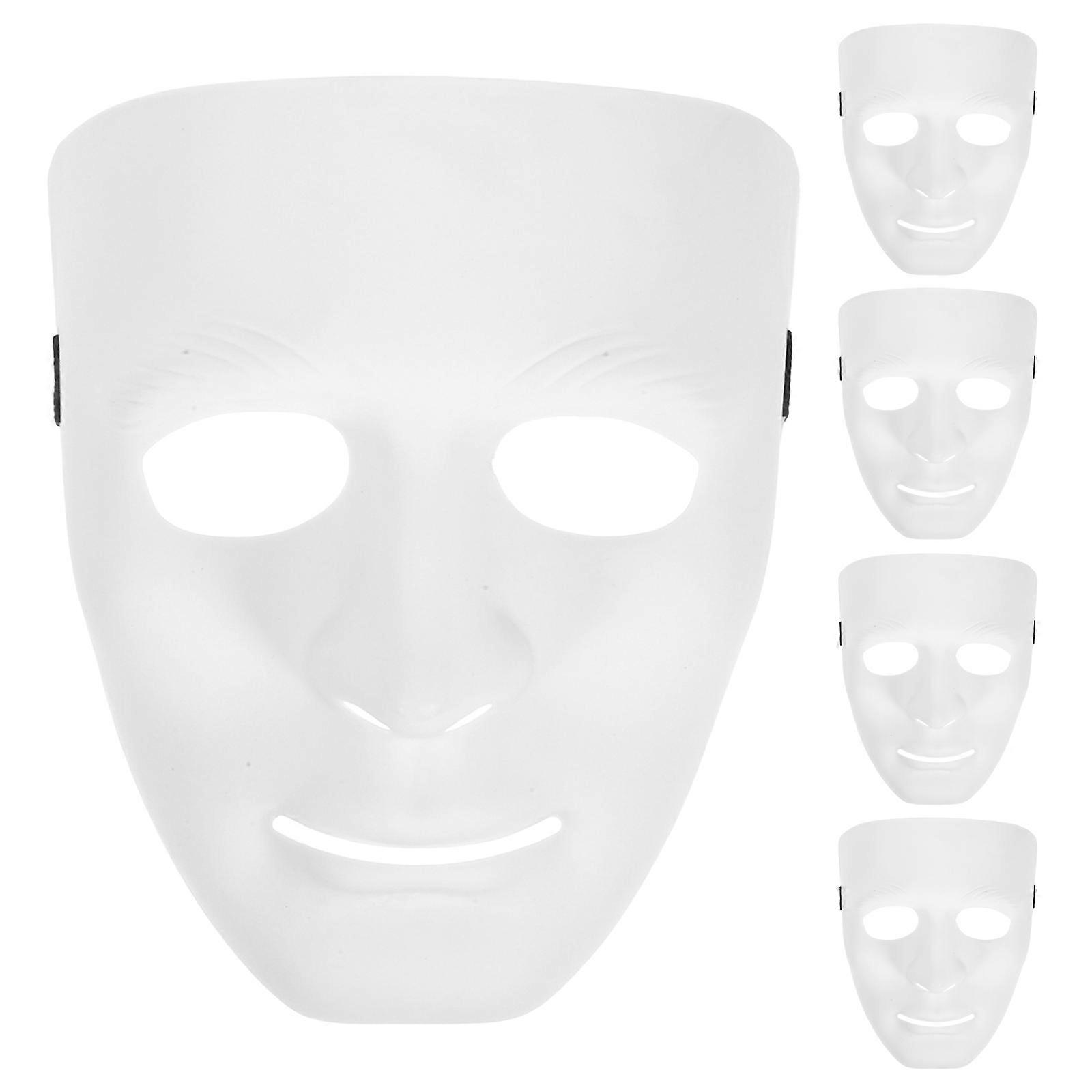Masquerade Mask Set White Full Face Plastic For Halloween And Carnival 5Set