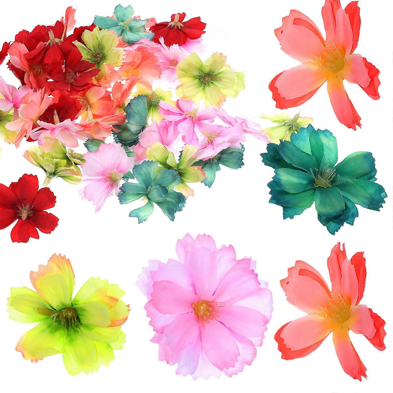 Artificial Plum Blossom Flower Heads for Crafts Decor Assorted Color Polyester 50Pcs