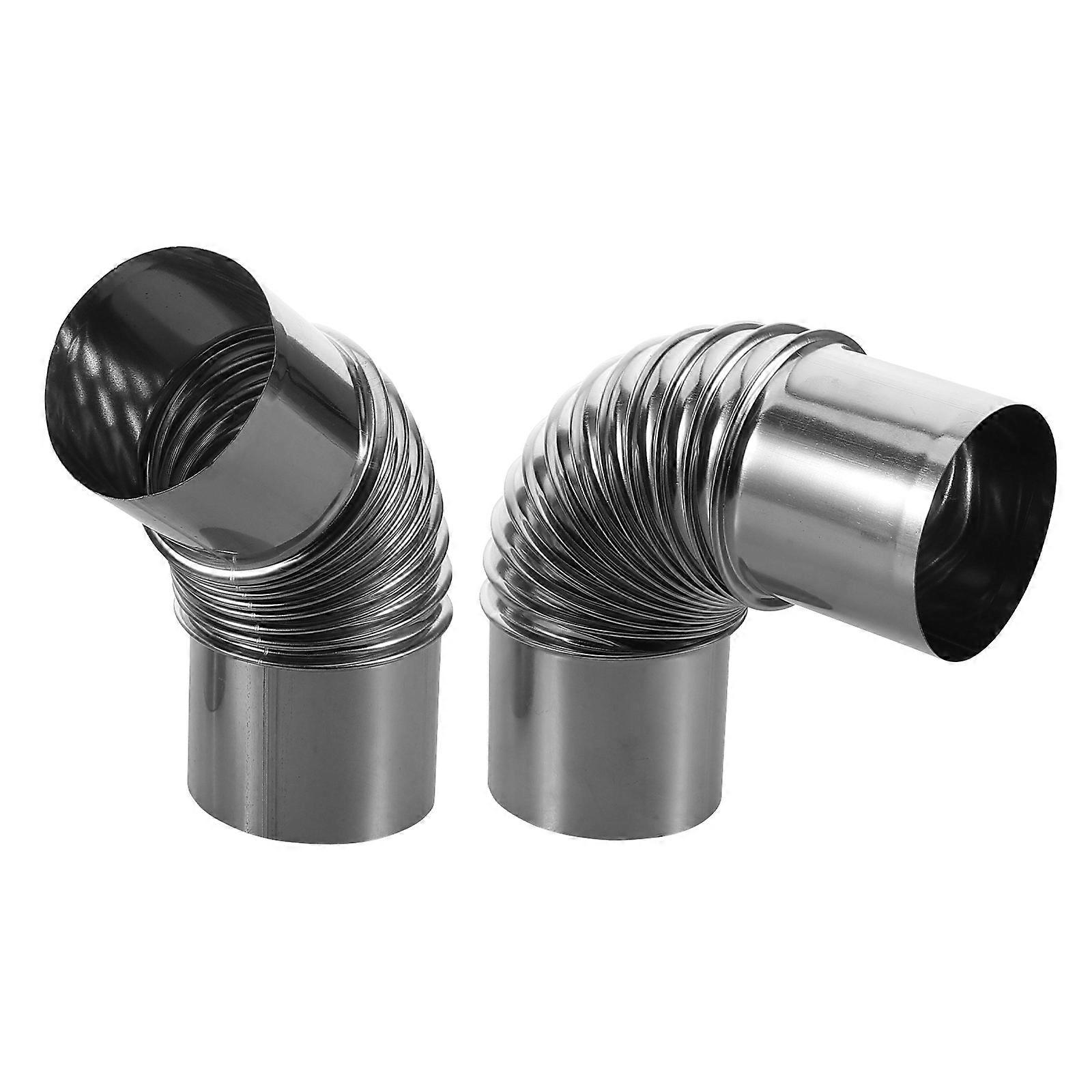 2pcs Stainless Steel Chimney Flue Pipe Set with 45 and 90 Degree Elbows for Outdoor Camping Wood Stove Exhaust Extension