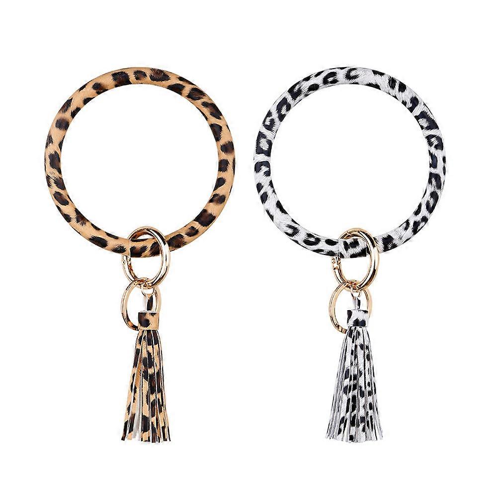 Fashionable Stylish Keychains For Women Circular Bracelet Shape Tassel Keychains Prevent Keys From Falling Coffee 1Pack